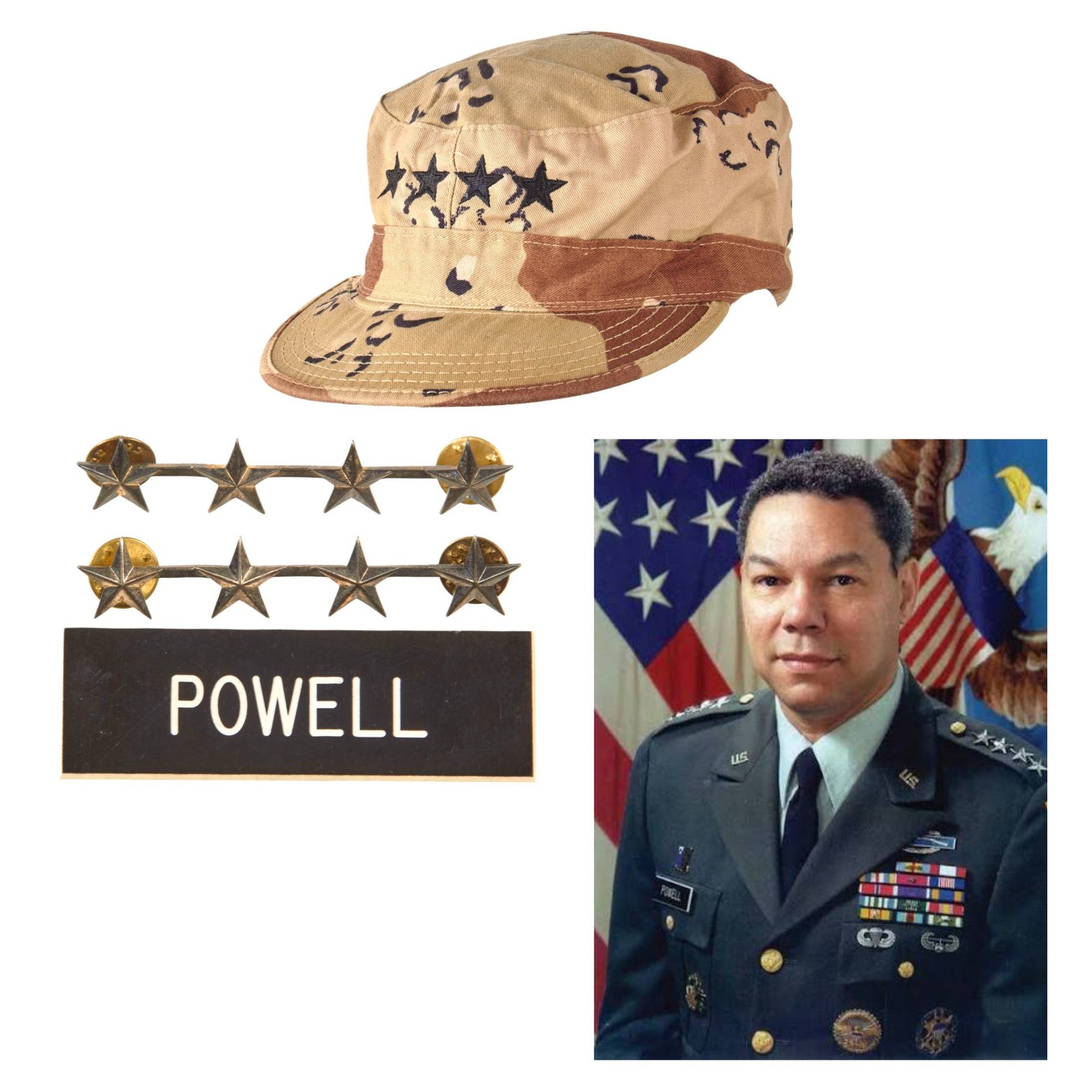 Original GWOT Era General Colin Powell Embroidered BDU Cap, Insignia, and Name Plate