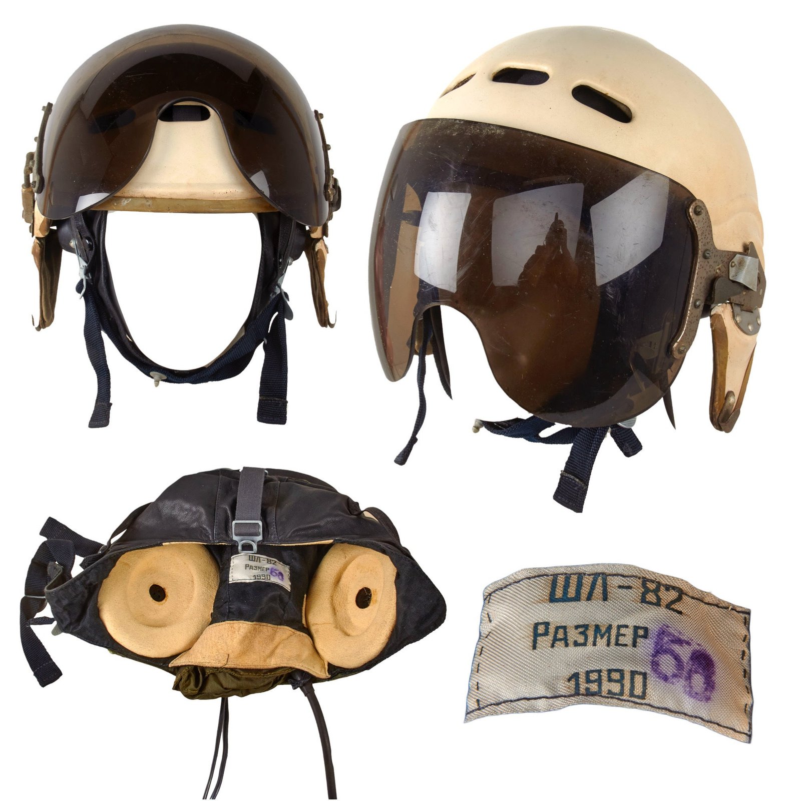 Original Soviet Cold War Soviet Air Forces MiG Jet Pilot ZSh-3 Helmet & Interior Helmet - Dated 1990
