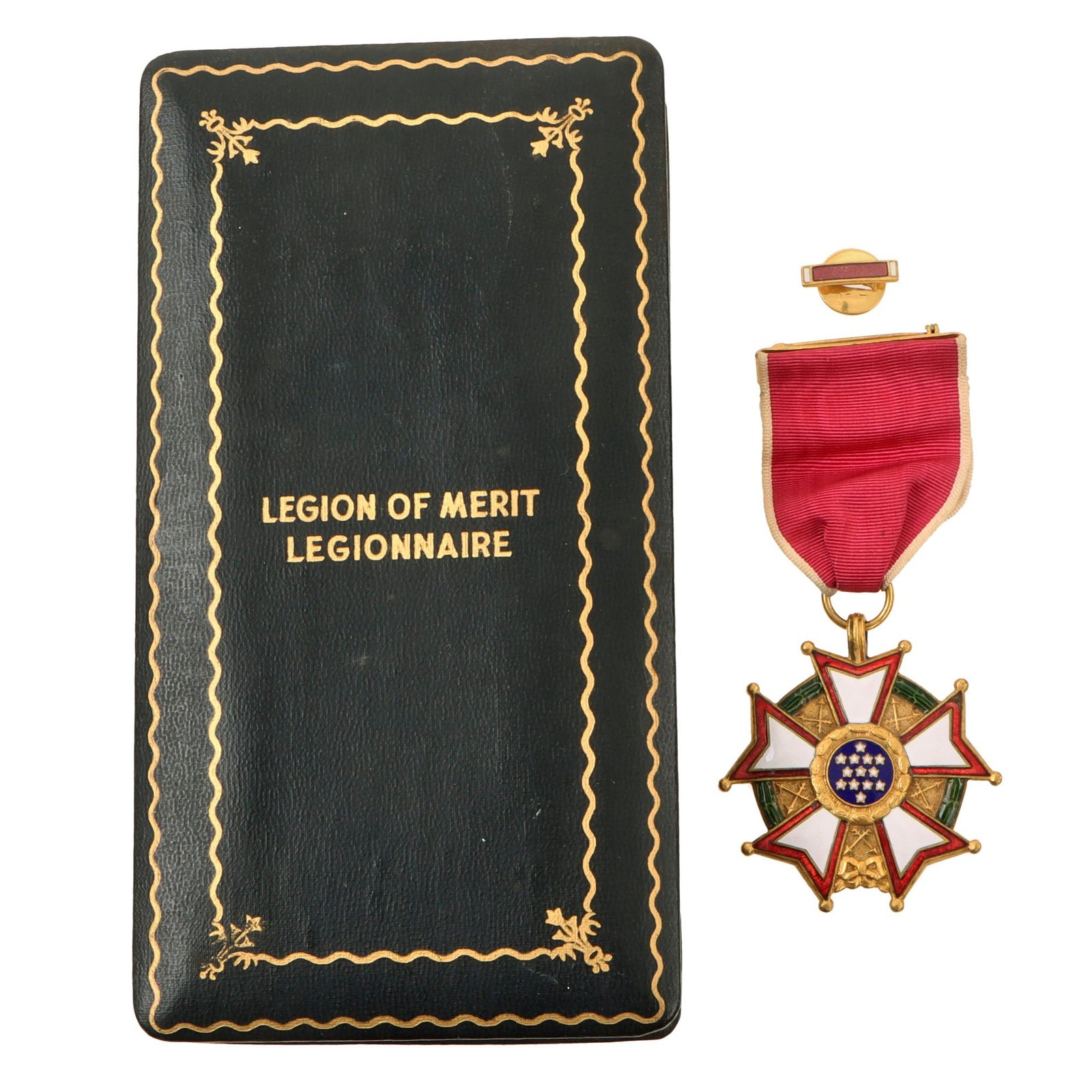 Original U.S. WWII Legion of Merit Legionnaire Degree With Correct 1940’s “Gold Gilt” Full Wrap Brooch with Lapel Device & Proper Case
