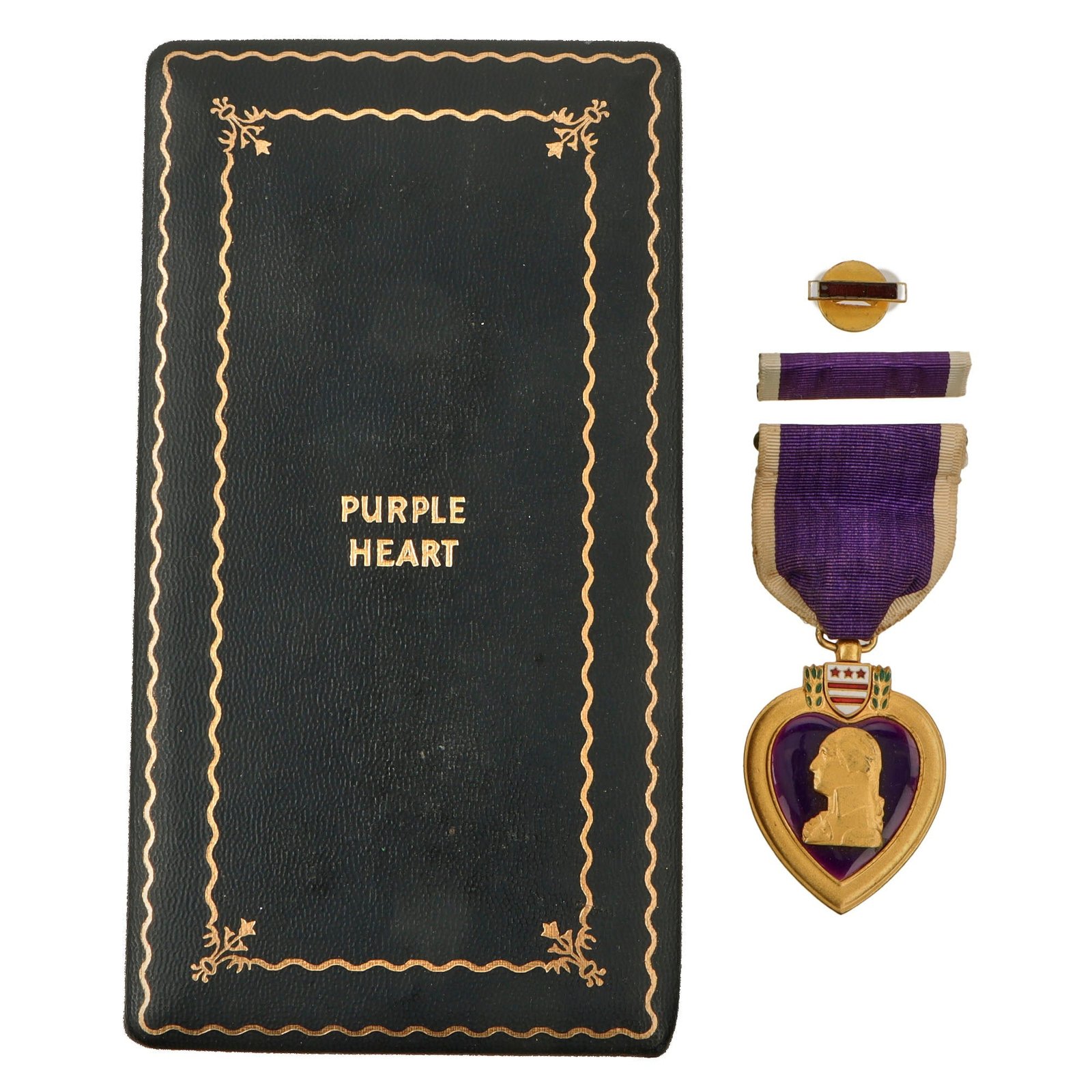Original U.S. WWII Purple Heart Medal in Original Presentation Case with Ribbon & Lapel Pin - Not Numbered