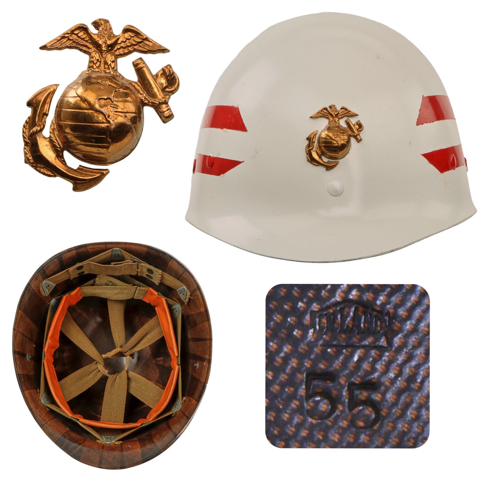 Original U.S. WWII / Korean War US Marine Corps Military Police Painted M1 Helmet Liner By INLAND With EGA