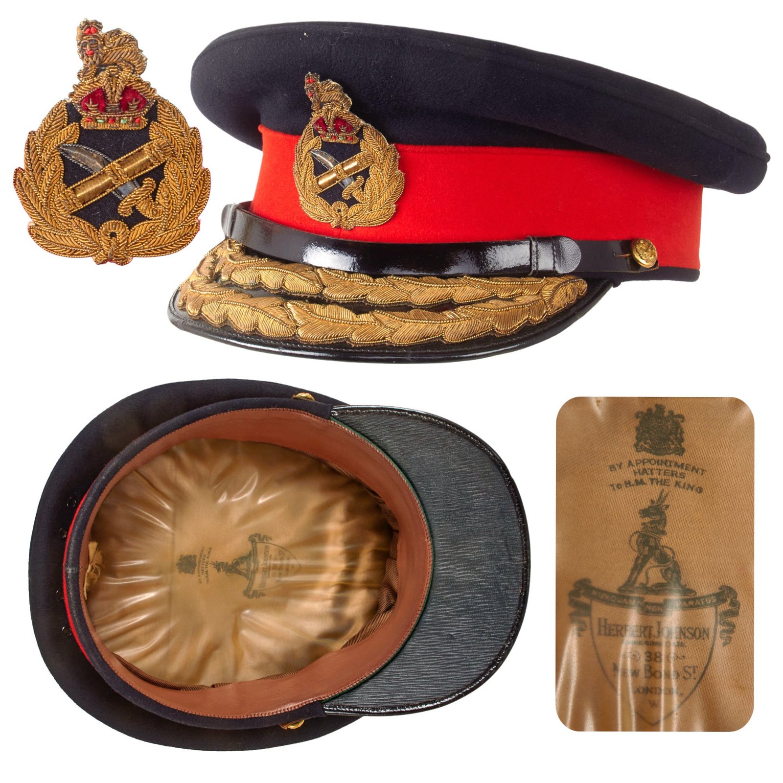 Original British WWII Era Army Lieutenant General Major General Dress Peaked Visor Cap by Herbert Johnson of London