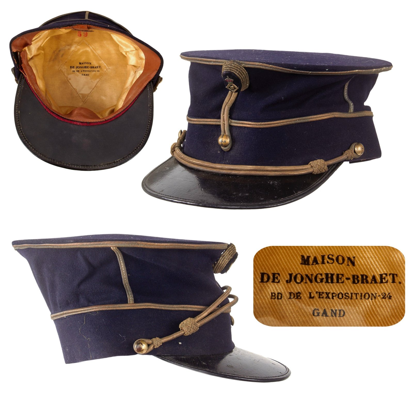 Original Belgian Pre-WWI Officer’s Kepi with Cockade by Maison de Jonghe-Braet of Gand - Size 59