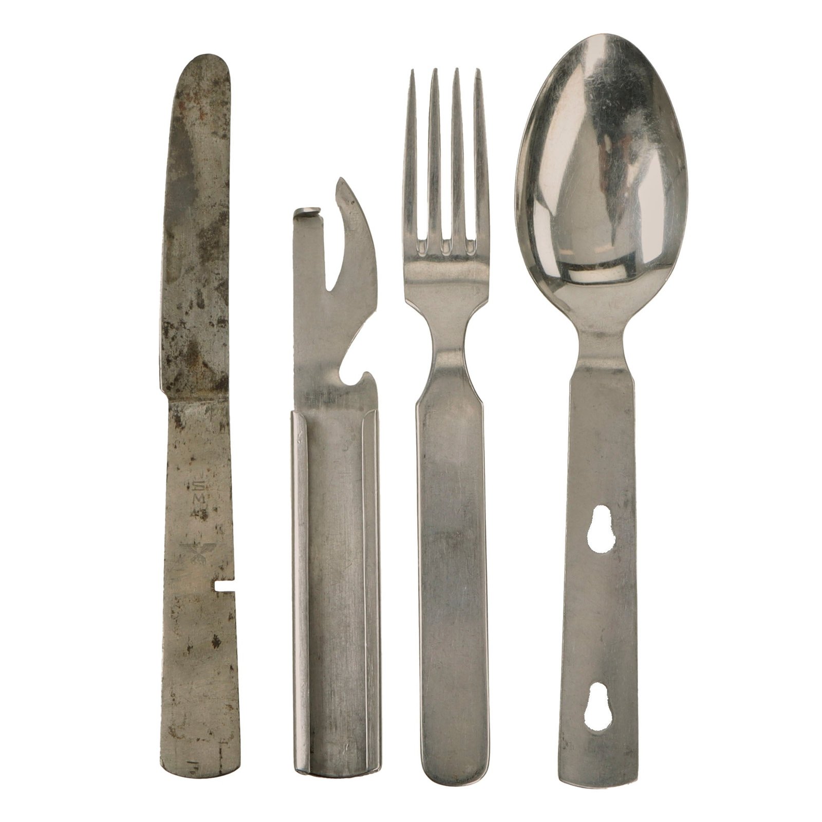 Original German WWII Mess Kit Utensil Set Dated 1941-1943 - Steel and Stainless Steel