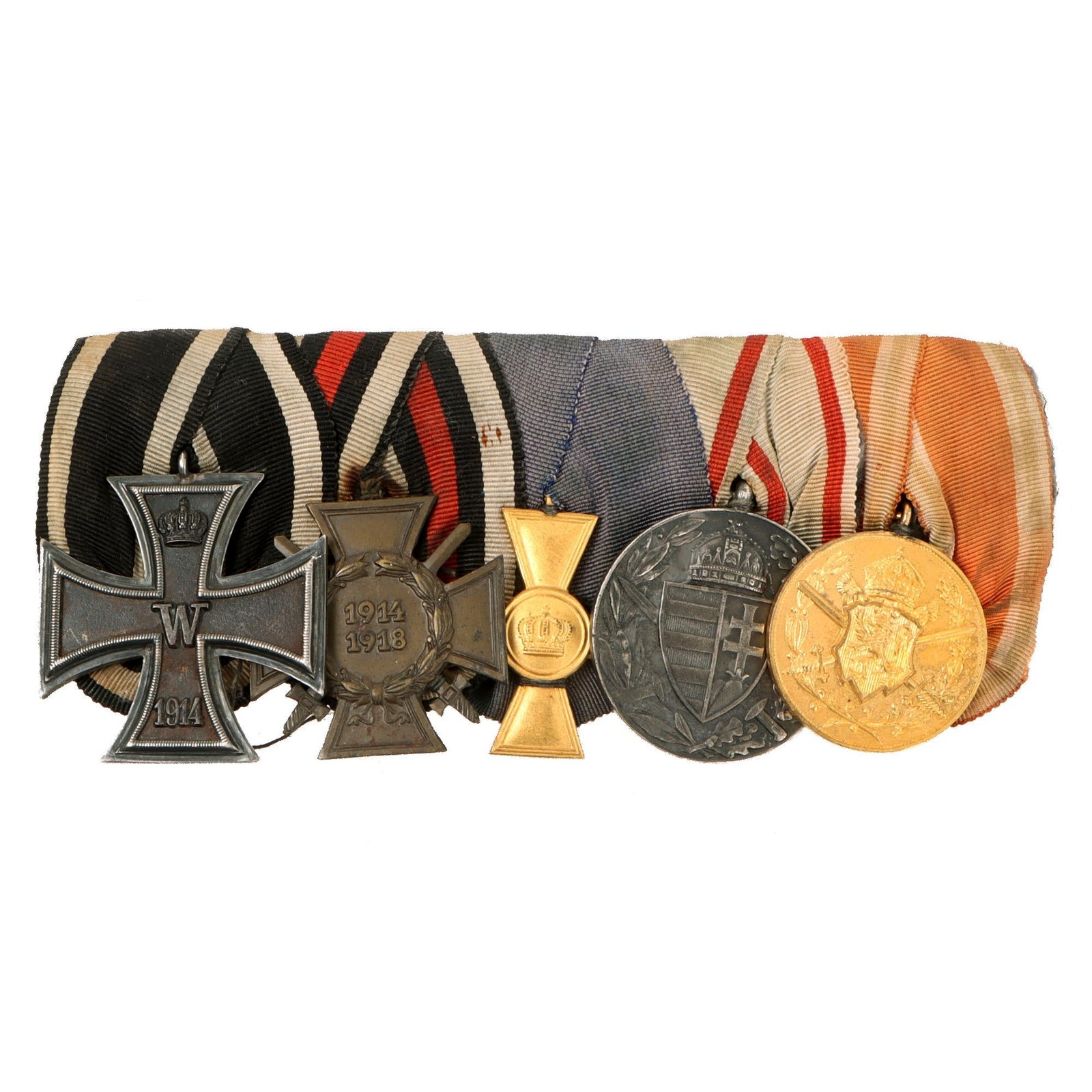 Original Imperial German WWI Era Bulgarian Austro-Hungarian Medal Bar with EKII - 5 Awards