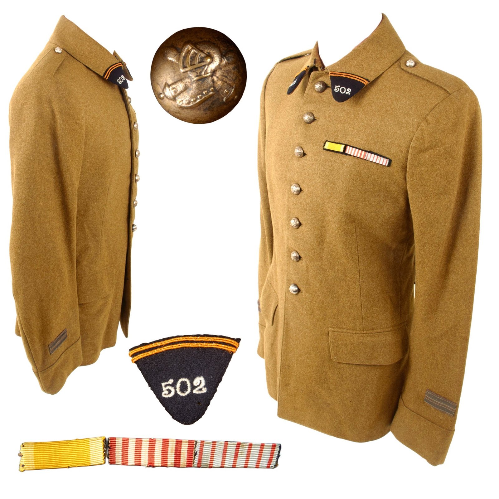 Original French WWII 502nd Tank Regiment Régiment de Chars de Combat Lieutenant Officer’s Uniform Tunic with Ribbon Bar
