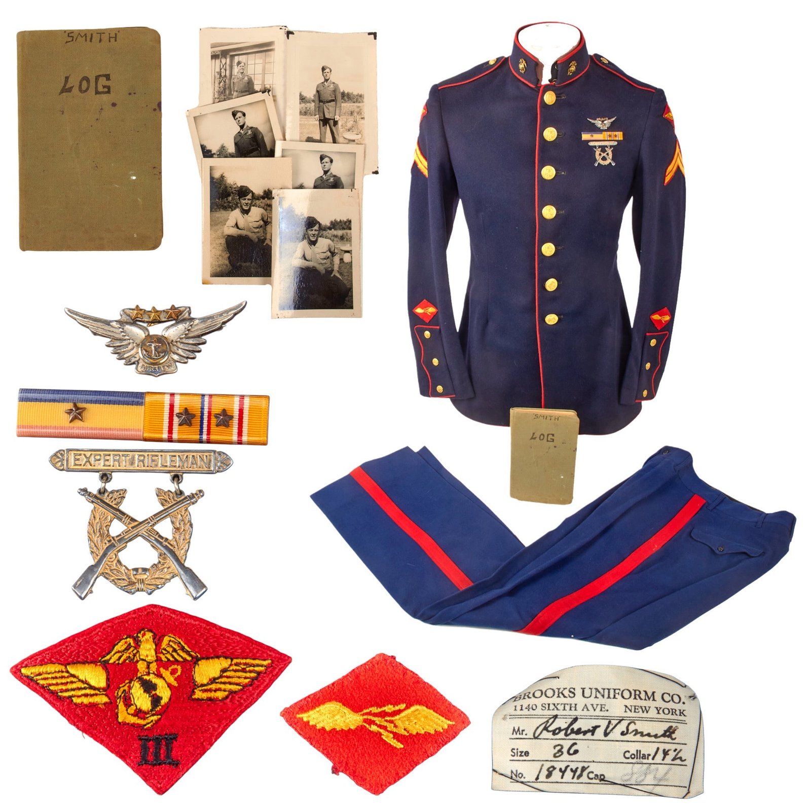 Original U.S. WWII USMC Aircrew Radioman Dress Uniform with Mission Log & Star-Embedded Aircrew Wings - Corporal Robert V. Smith, 3rd Marine Air Wing