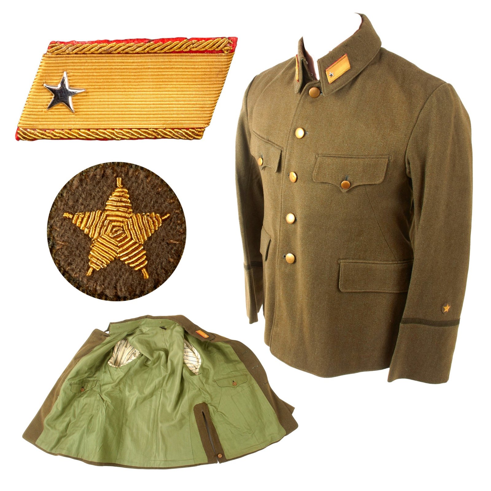 Original Japan WWII Imperial Japanese Army Major General Officer Service Tunic With Maj. Gen. Collar Tabs & Bullion Cuff Stars