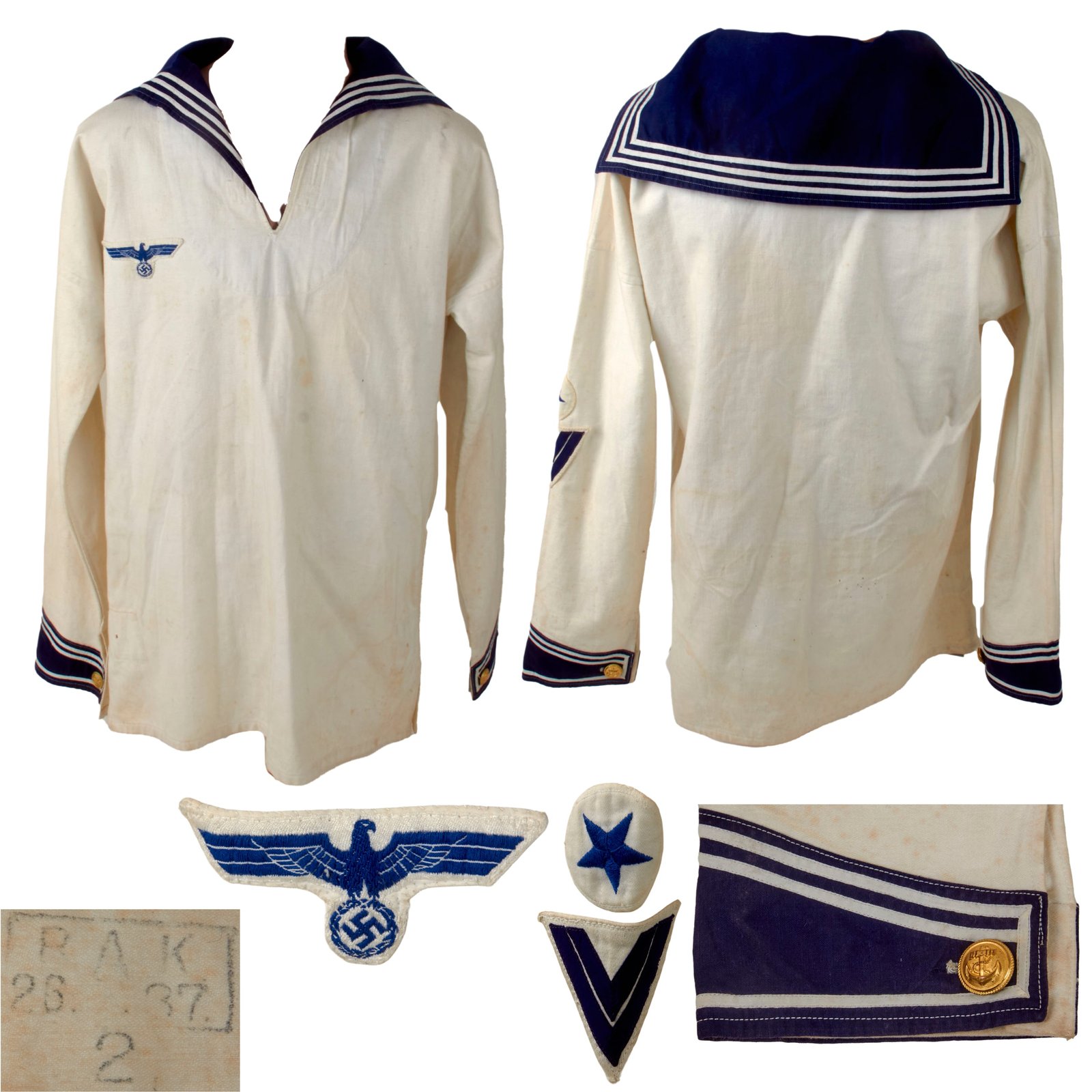Original German WWII Kriegsmarine Navy Matrosenobergefreiter Enlisted White Uniform Jumper & Trousers - 1937 Dated