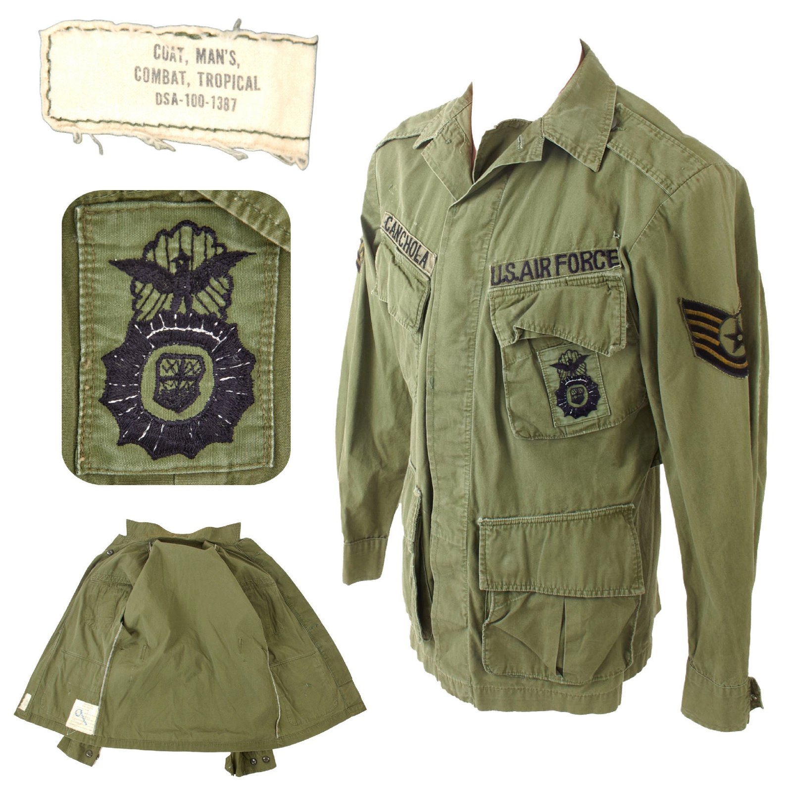 Original U.S. Vietnam Air Force Poplin Jungle Fatigue Shirt with “Incountry” Vietnamese-Made USAF Security Police Insignia