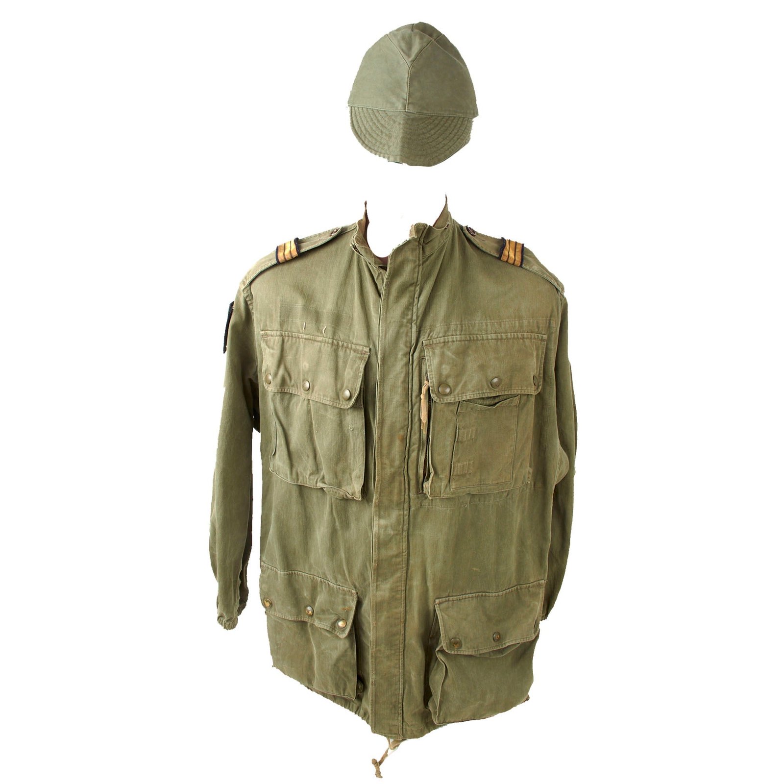 Original French First Indochina War Era TAP 47/56 Olive Drab Parachute Smock with Cap & 11th French Airborne Division Patch