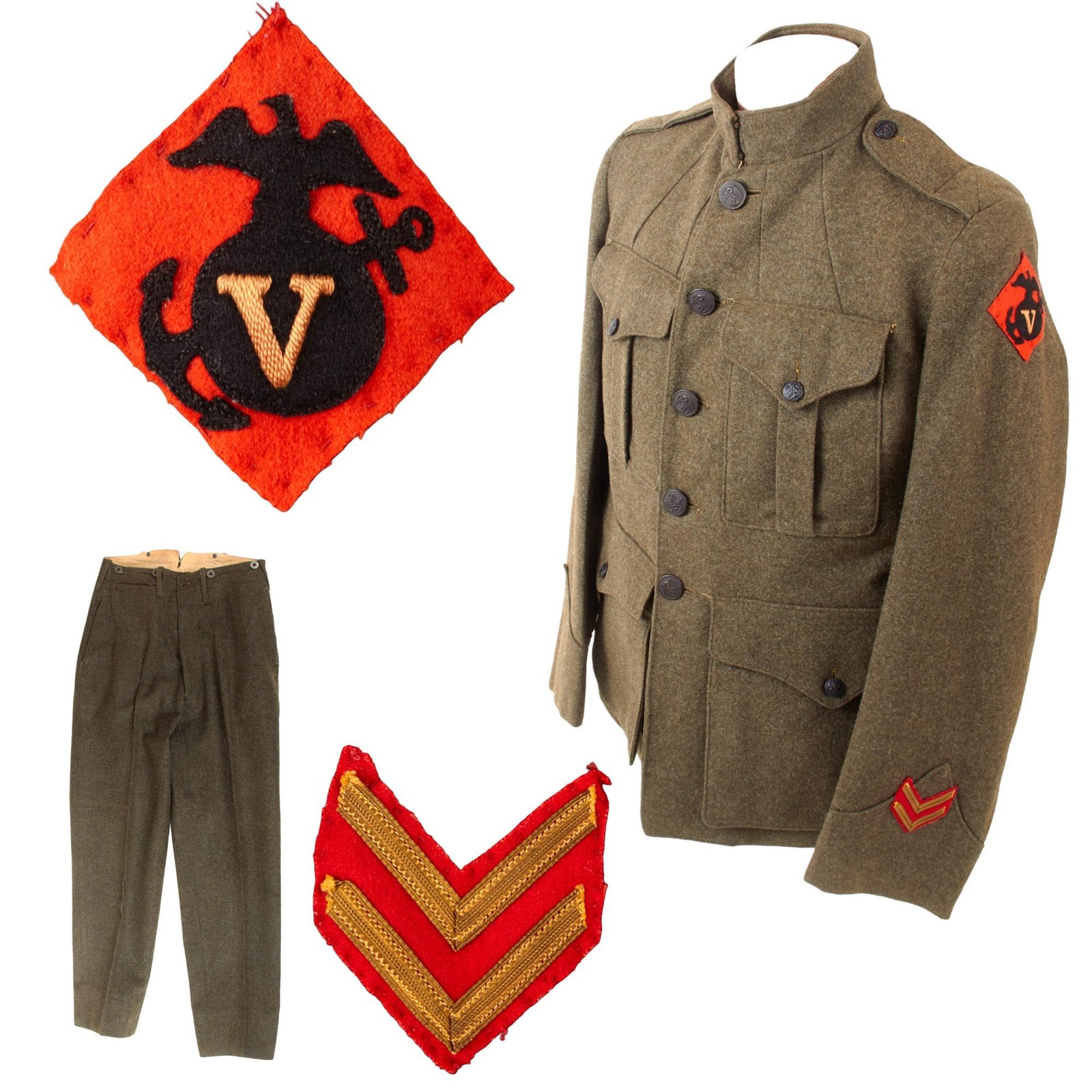Original U.S. WWI Machine Gun Company, 13th Regiment USMC P1917 Marine Corps Forest Green Uniform Tunic & Matching Breeches - Dated 1918