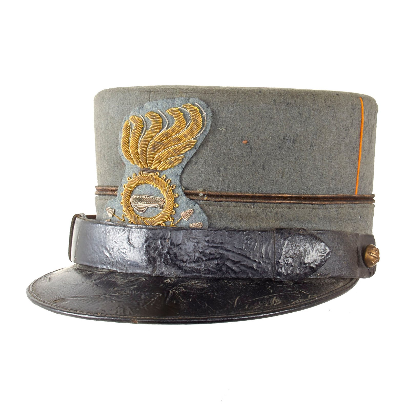 Original Italian Post-WWI Very Rare Officer’s Kepi with Artillery Buttons and Reproduction Airship Officer Insignia Stitched to Front