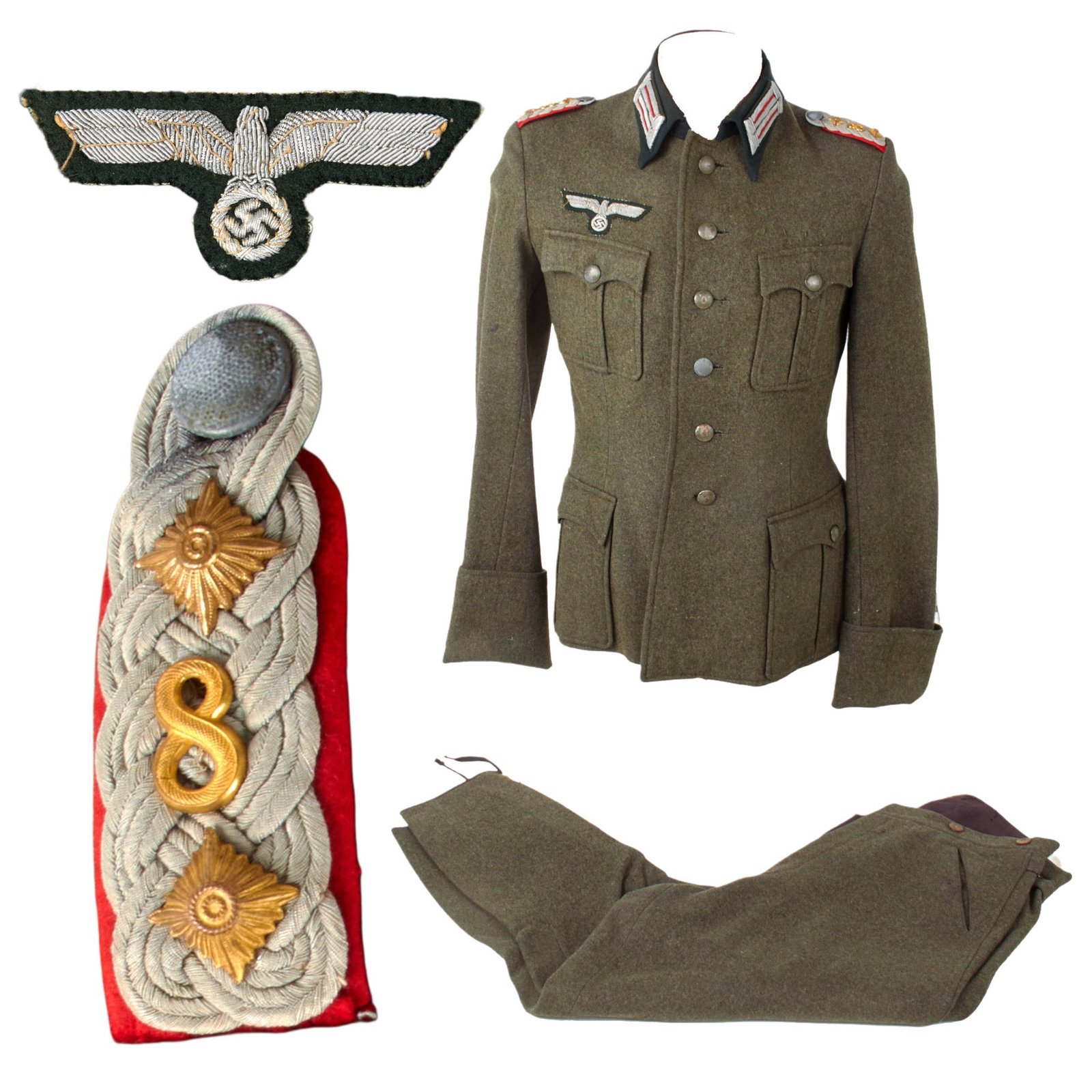 Original German WWII Heer Army 8th Artillery Regiment Oberst Officer M36 Field Service Combat Tunic with Breeches