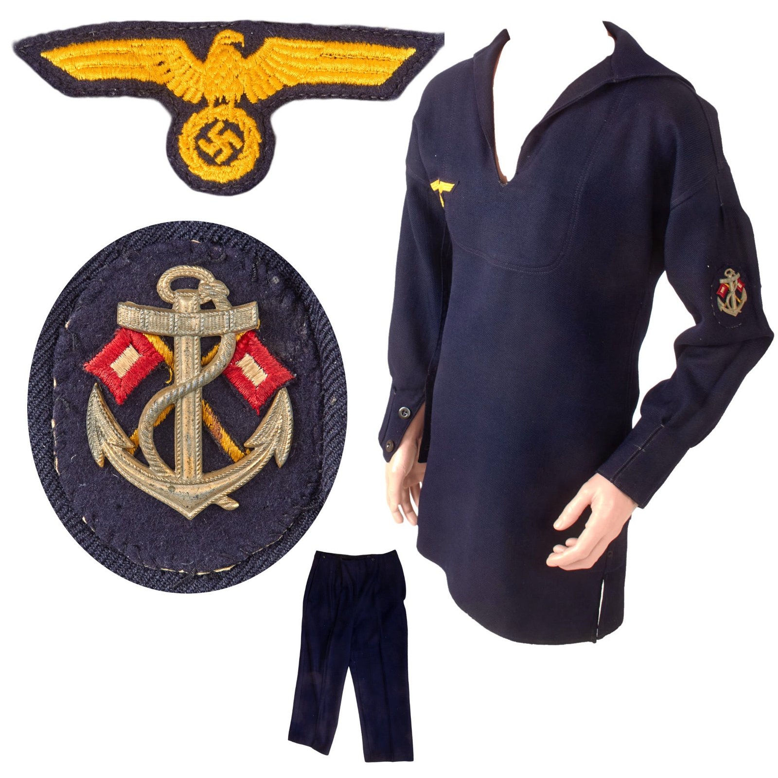 Original German WWII Kriegsmarine Navy Named Signalgastmaat Signalmans Mate 3rd Class Blue Wool Uniform Jumper & Trousers - Jörtz
