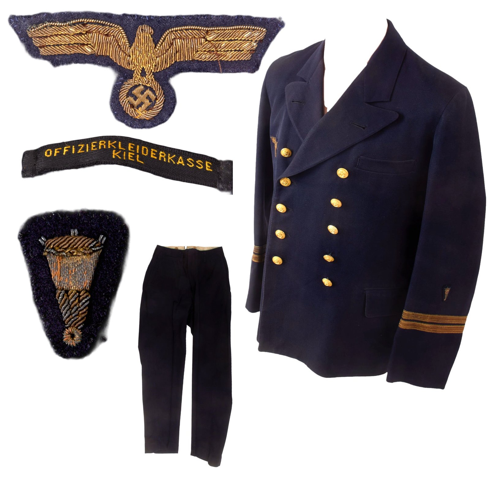 Original German WWII Kriegsmarine Defensive Ordnance Mine Warfare Oberleutnant zur See Officer's Uniform - Reefer Jacket & Trousers