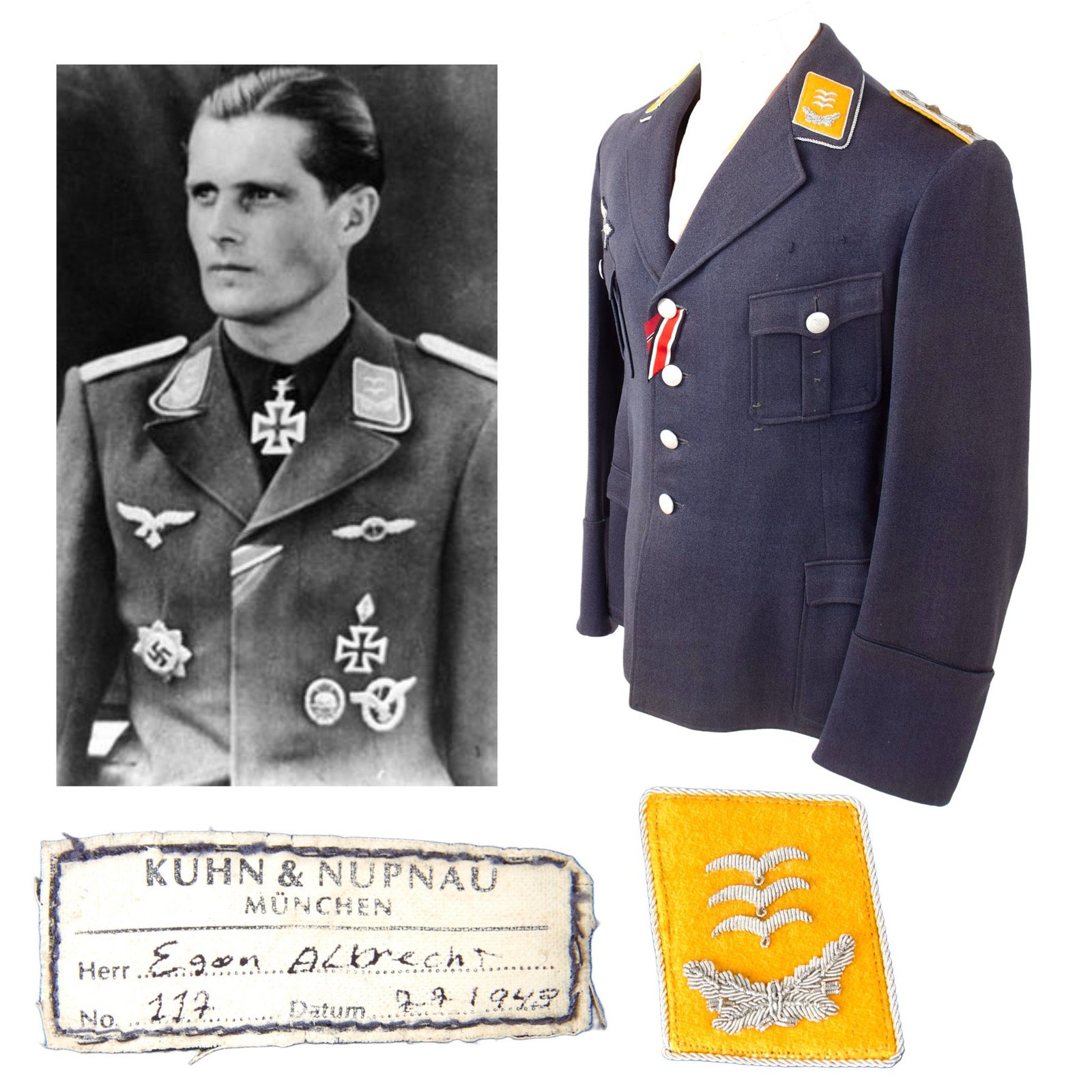 Original German WWII Luftwaffe Flight Branch Fliegerbluse Tunic Named Tunic to Knight's Cross Recipient Ace Pilot Hauptmann Egon Albrecht-Lemke