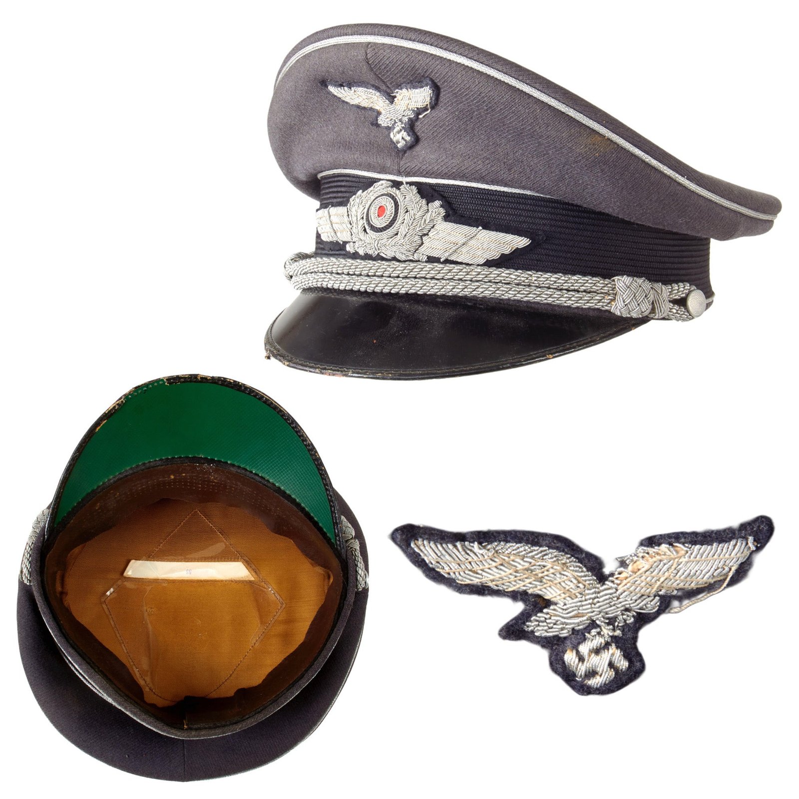 Original German WWII Luftwaffe Officer Schirmmütze Visor Cap with Embroidered Bullion Insignia - Size 56