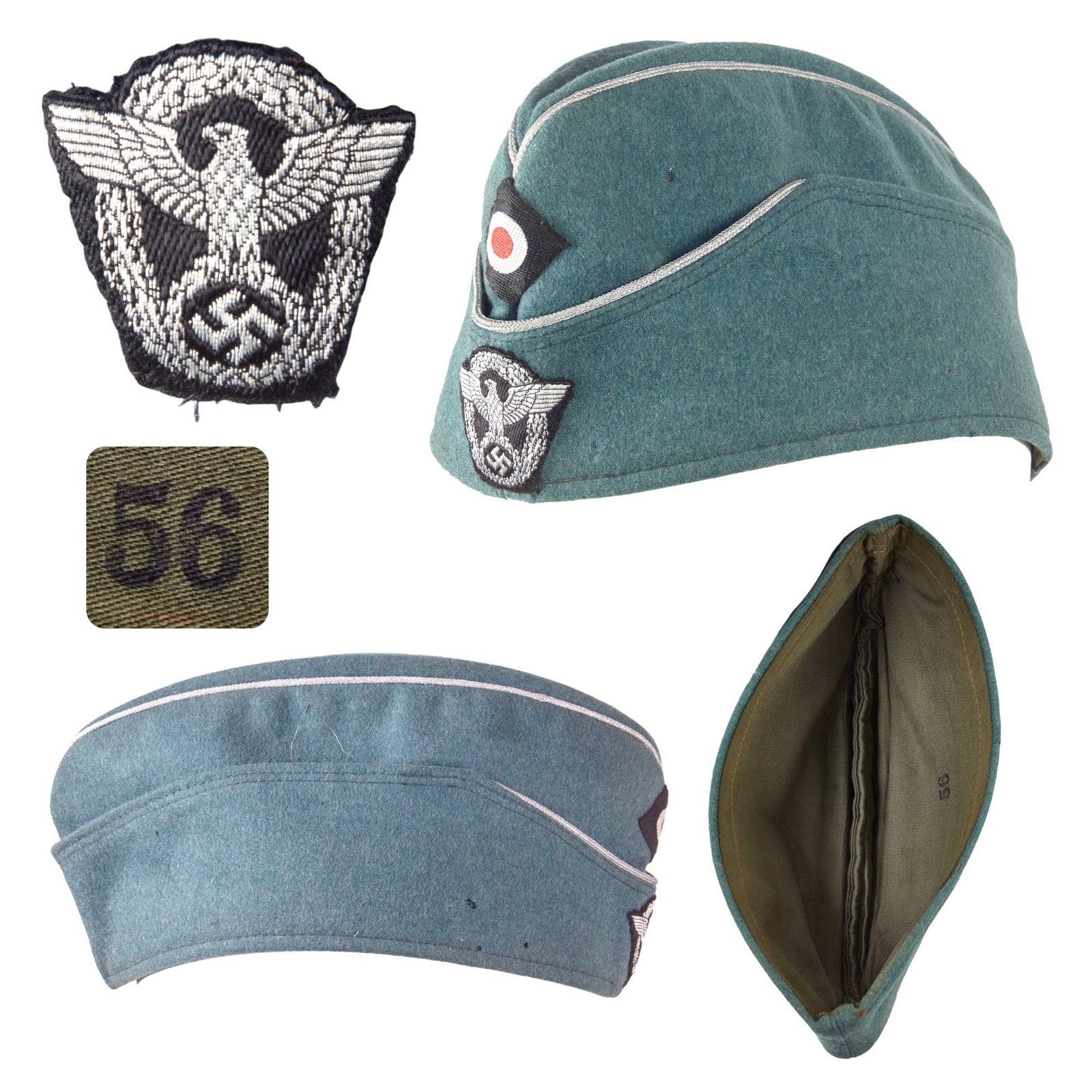 Original German WWII Schutzpolizei Protection Police Officer's M38 Overseas Cap in 56cm - Schiffchen