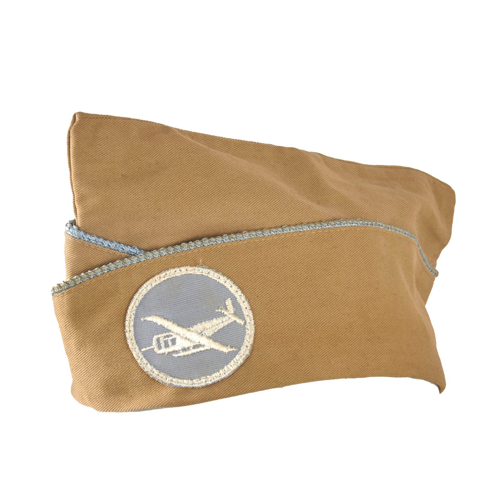 Original U.S. WWII Airborne Enlisted Tan Garrison Cap with Infantry Piping & Glider Patch - Laundry Number