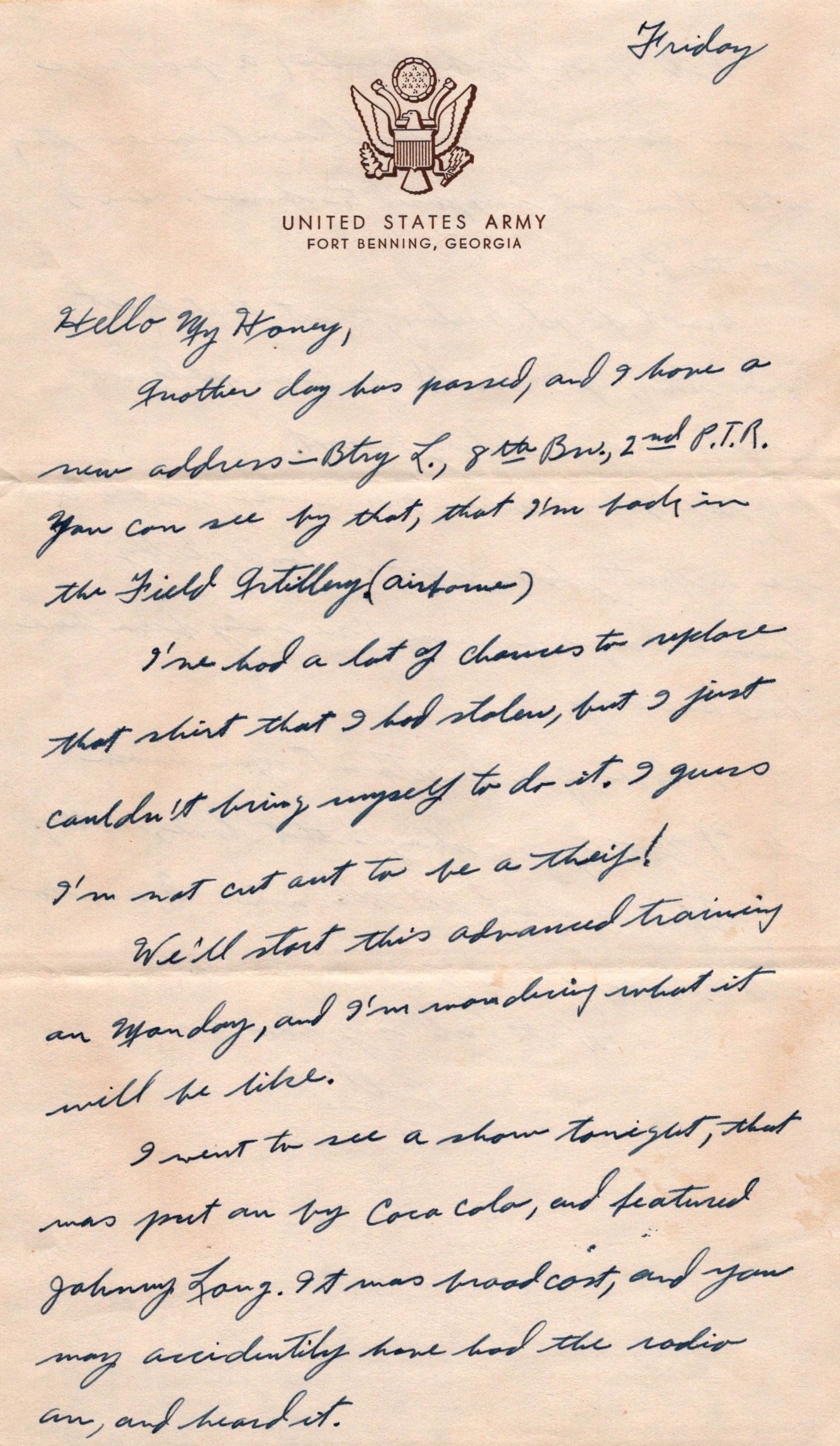 Original U.S. WWII Parachute Training Regiment Letter Lot - Pvt Merlyn Williams, 2th PTR