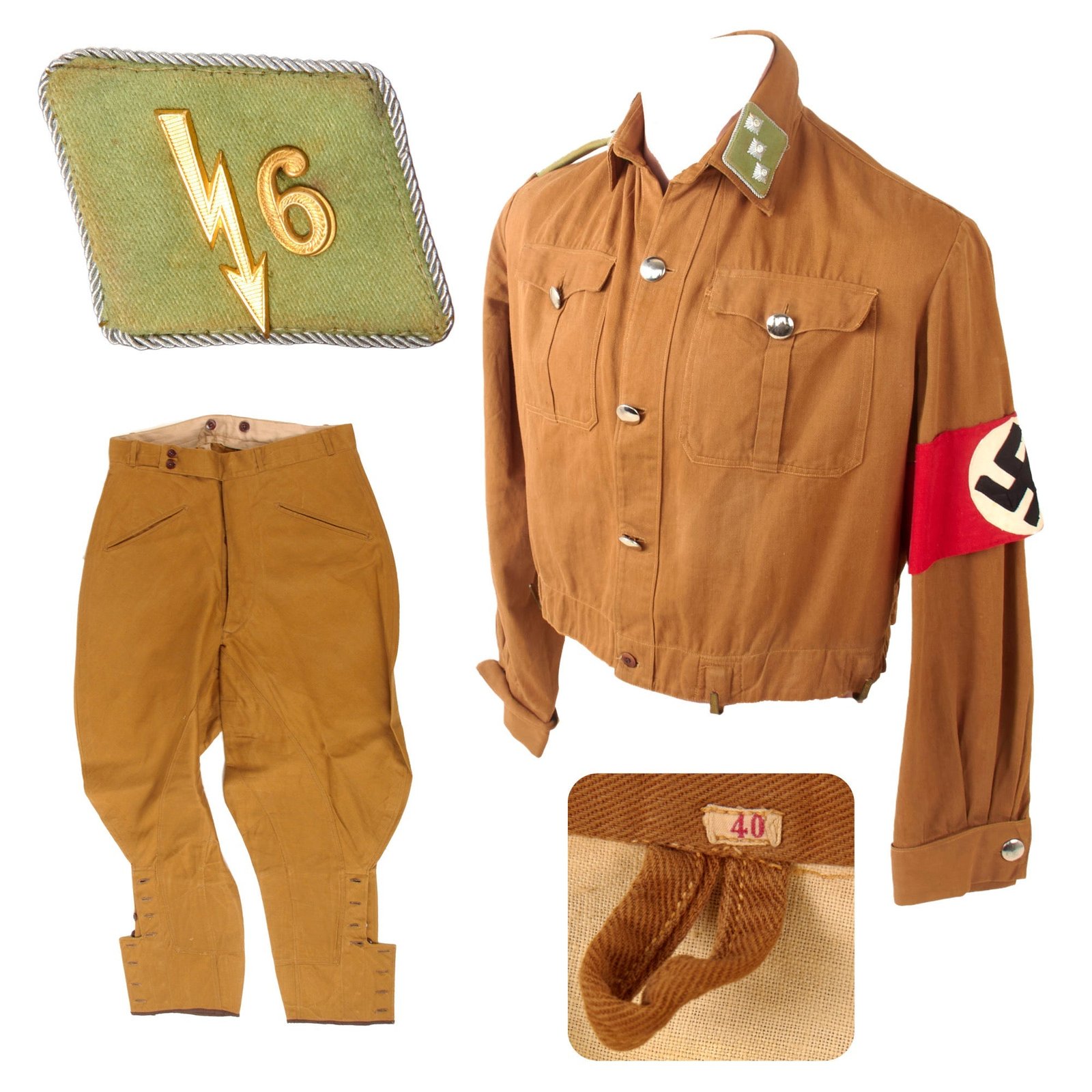 Original German WWII SA Thuringia Group SA-Sturmführer Officer Brown Shirt Tunic with Breeches and Armband