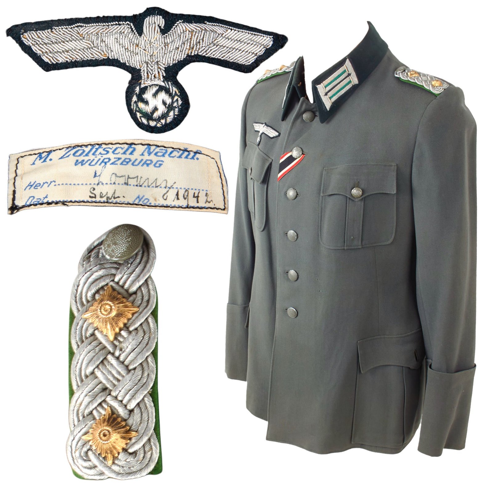 Original German WWII Heer Army Named Panzergrenadier Oberst Officer M36 Service Uniform Tunic with Breeches - Dated 1942