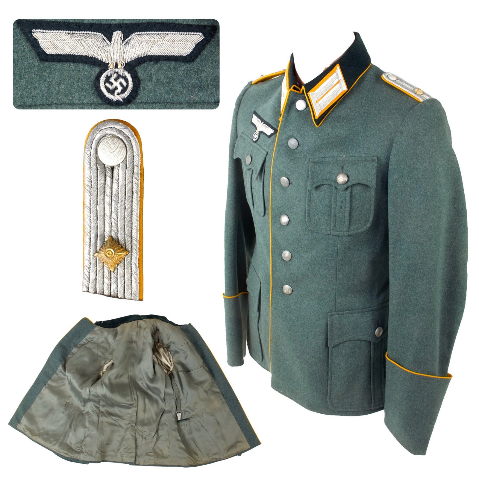Original German WWII Heer Army Cavalry Oberleutnant’s M36 Service Uniform Tunic with Bullion Breast Eagle
