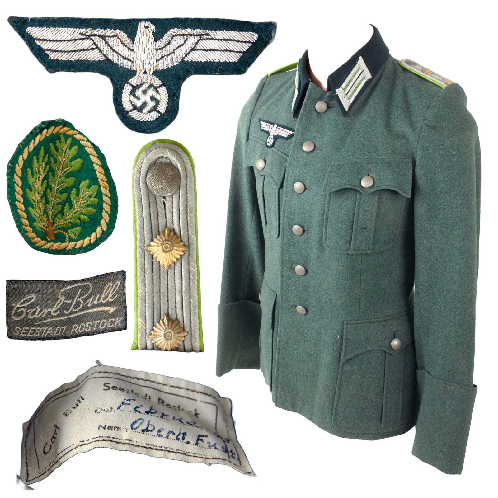 Original German WWII Named Heer Army Jäger Hauptmann Officer M36 Field Uniform Tunic by Carl Bull with Jäger Badge - Dated 1943