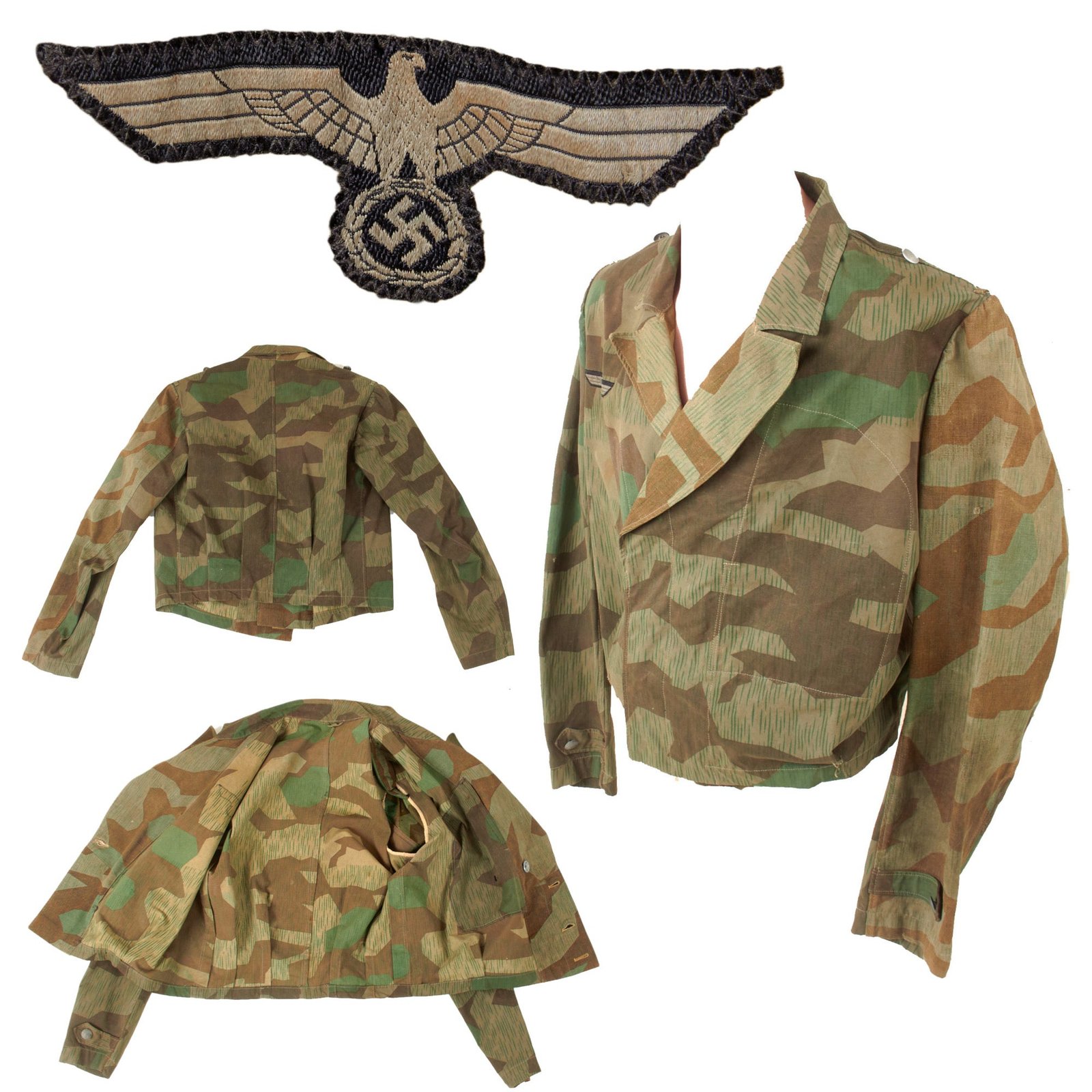 Original German WWII Field Workshop Produced Camouflage Panzer Wrap Tunic Made From Splinter Pattern Zeltbahn Fabric