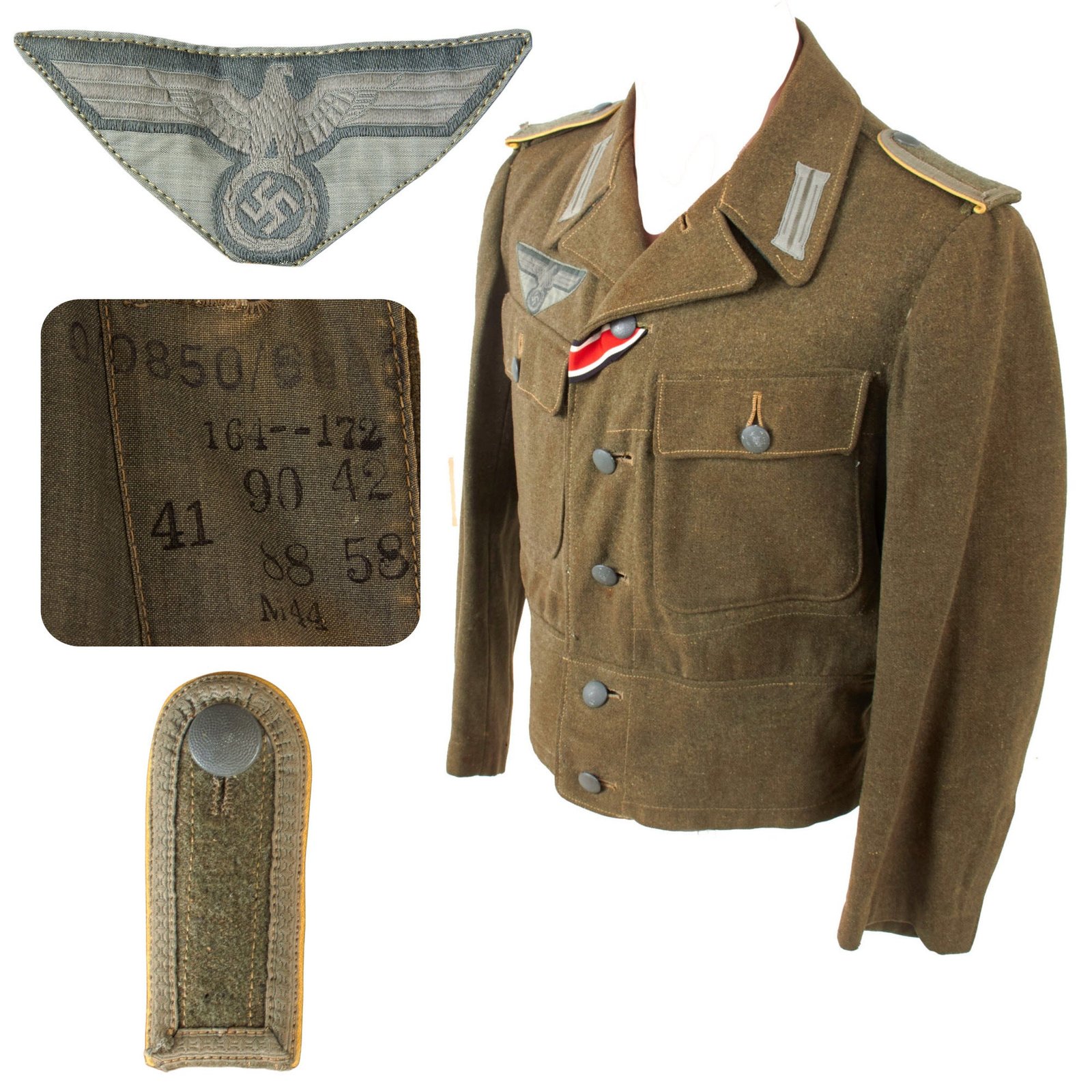 Original German WWII Heer Army Signals Unterfeldwebel NCO M44 Field Grey Wool Uniform Tunic - Dated 1944