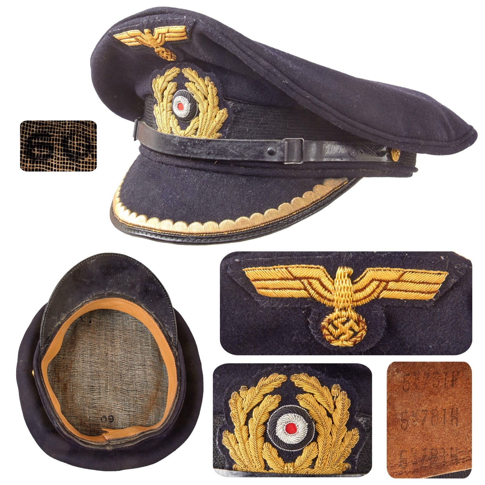 Original German WWII Kriegsmarine Navy Blue Junior Grade Officer Schirmmütze Visor Cap