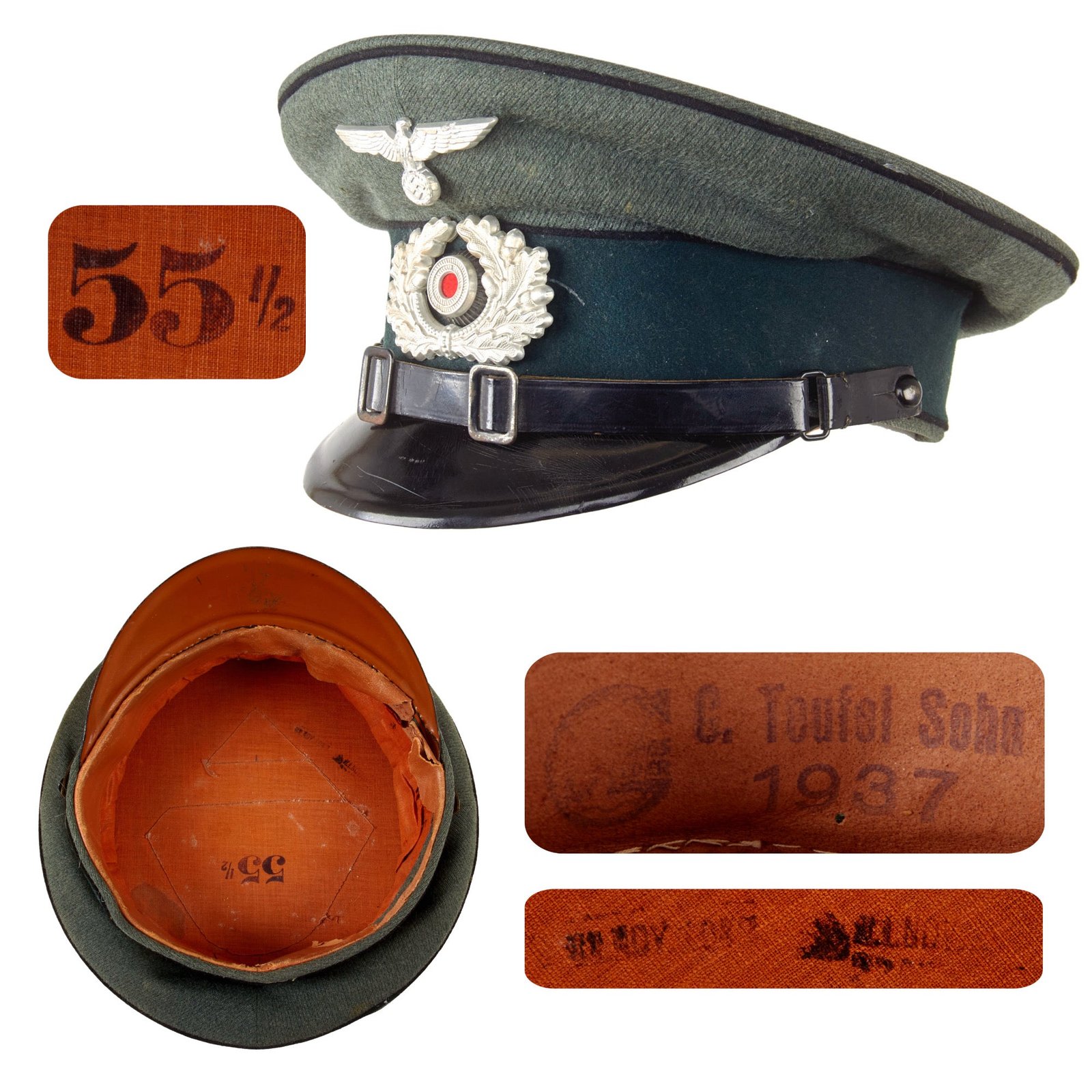 Original German WWII 1937 Dated Heer Pioneer EM/NCO Schirmmütze Visor Cap by C. Teufel Sohn - Size 55 ½