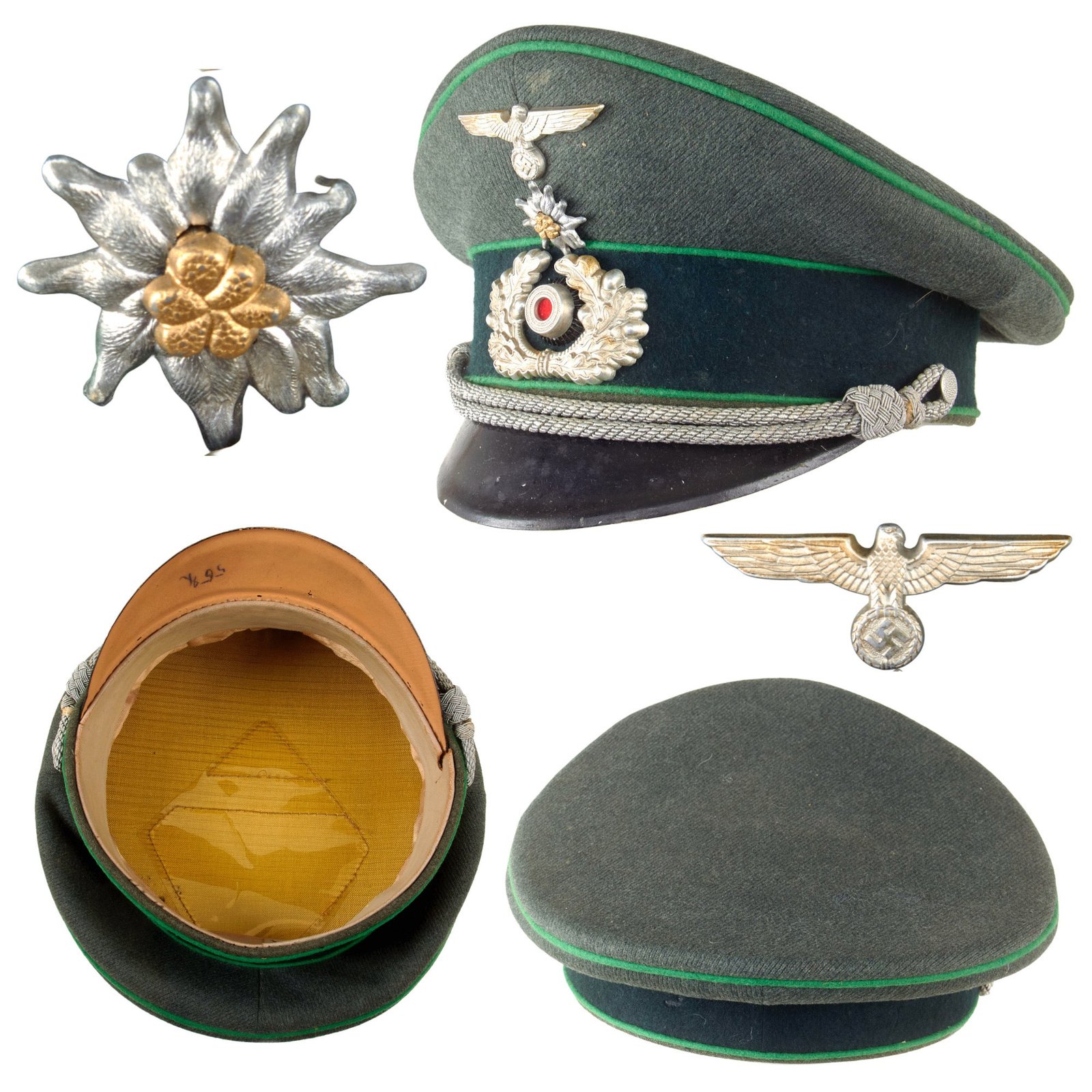 Original German WWII Heer Army Gebirgsjäger Mountain Trooper Officer Schirmmütze Visor Cap with Edelweiß Badge