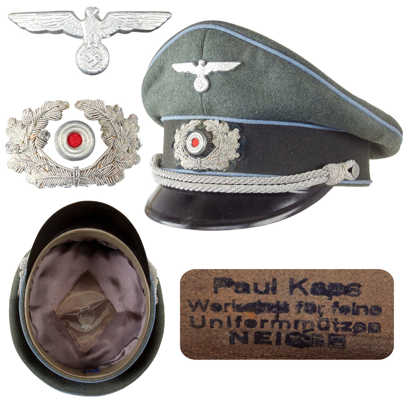 Original German WWII Heer Army Transport and Supply Troop Officers Schirmmütze Visor Crush Cap by Paul Kaps Neisse