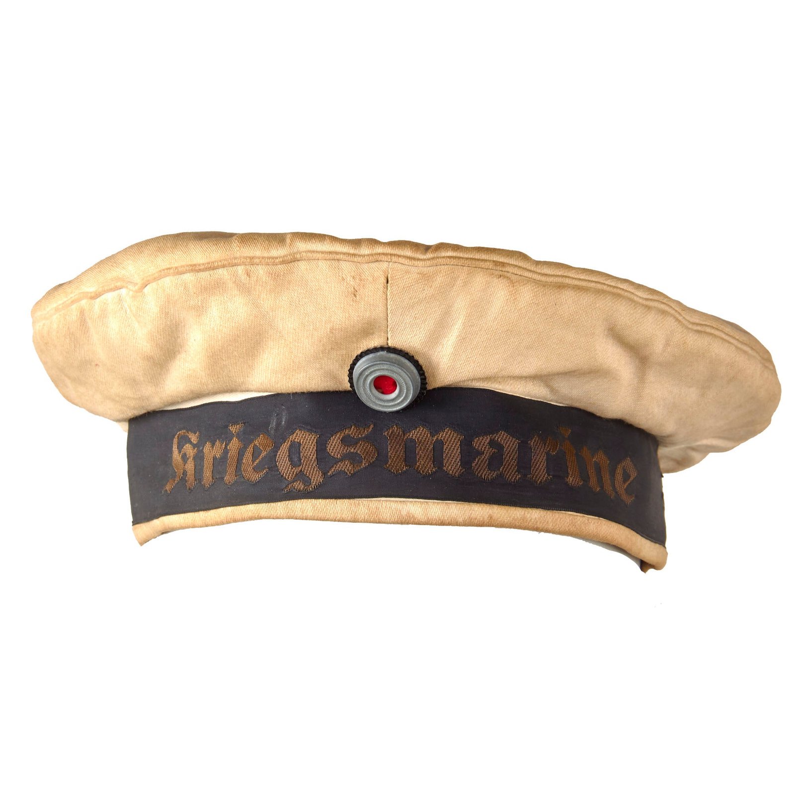 Original WWII German Navy Kriegsmarine Private Purchase White Sailor’s "Donald Duck" Flat Cap by W. Adelmann - Tellermütze