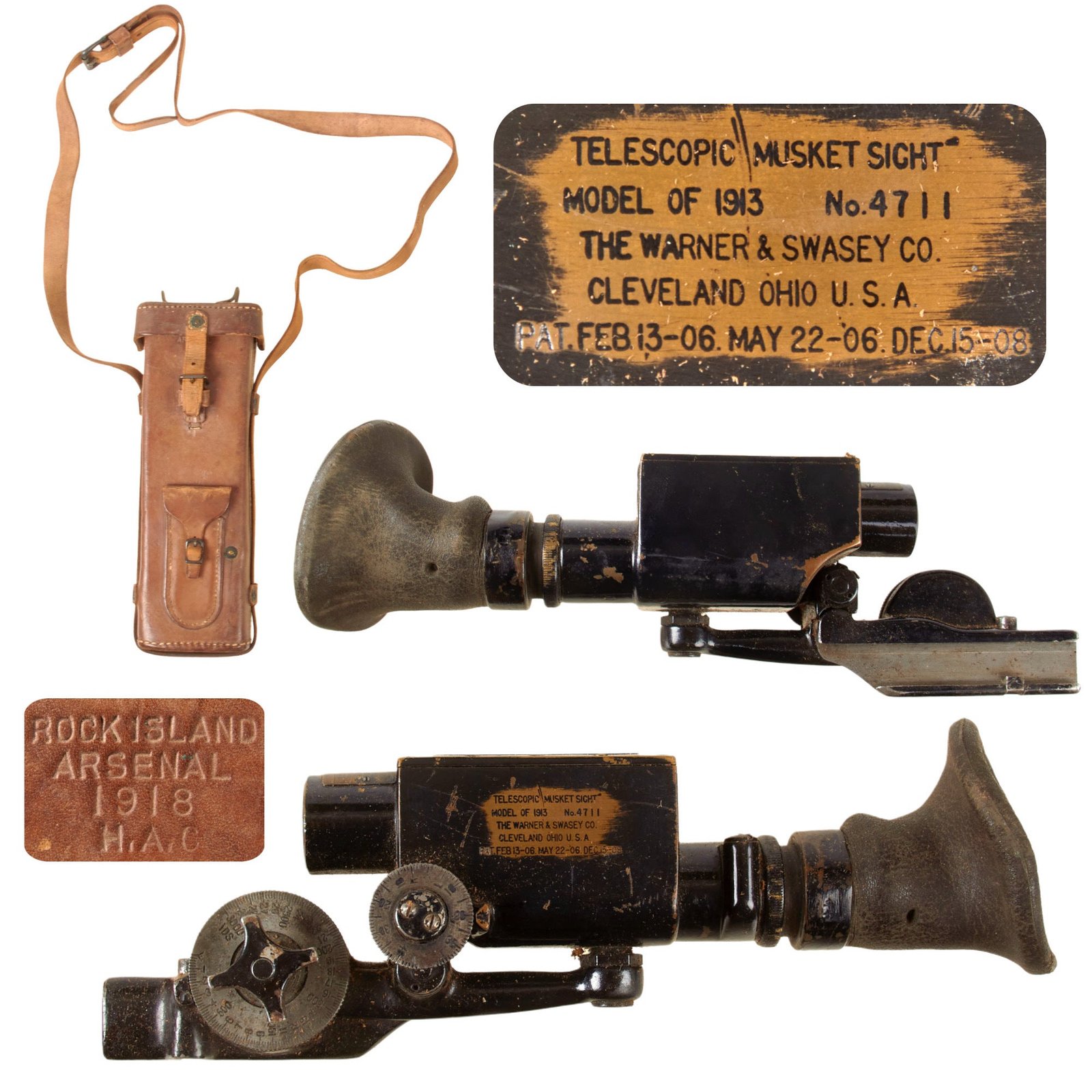 Original U.S. WWI M1903 Springfield Warner & Swasey M-1913 Sniper Scope with Mounting Bracket in 1918-Dated Leather Case - Extremely Rare