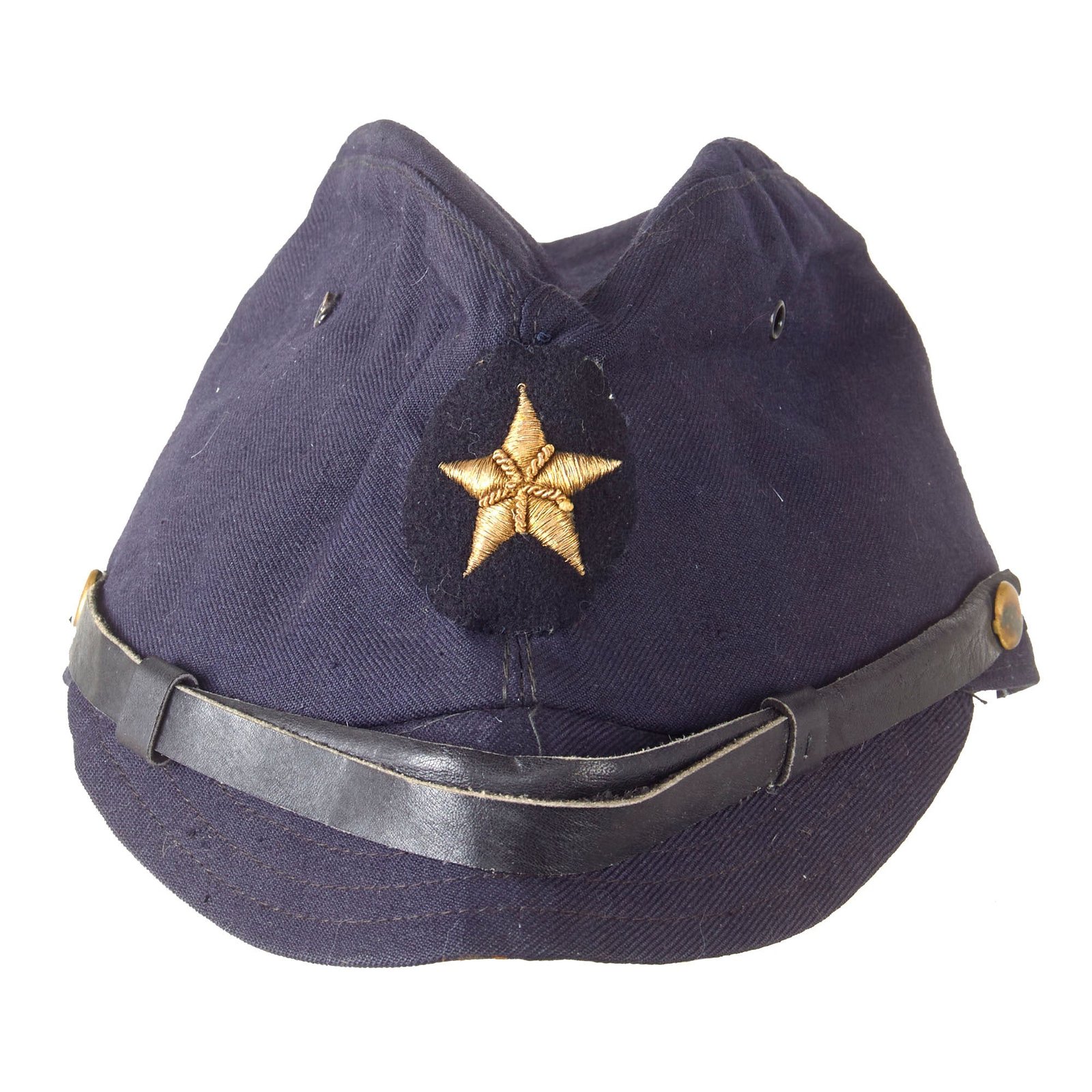Original Japanese WWII Naval Officer’s Black Wool Forage Cap with Oilcloth Sweatband & Embroidered Officer’s Star