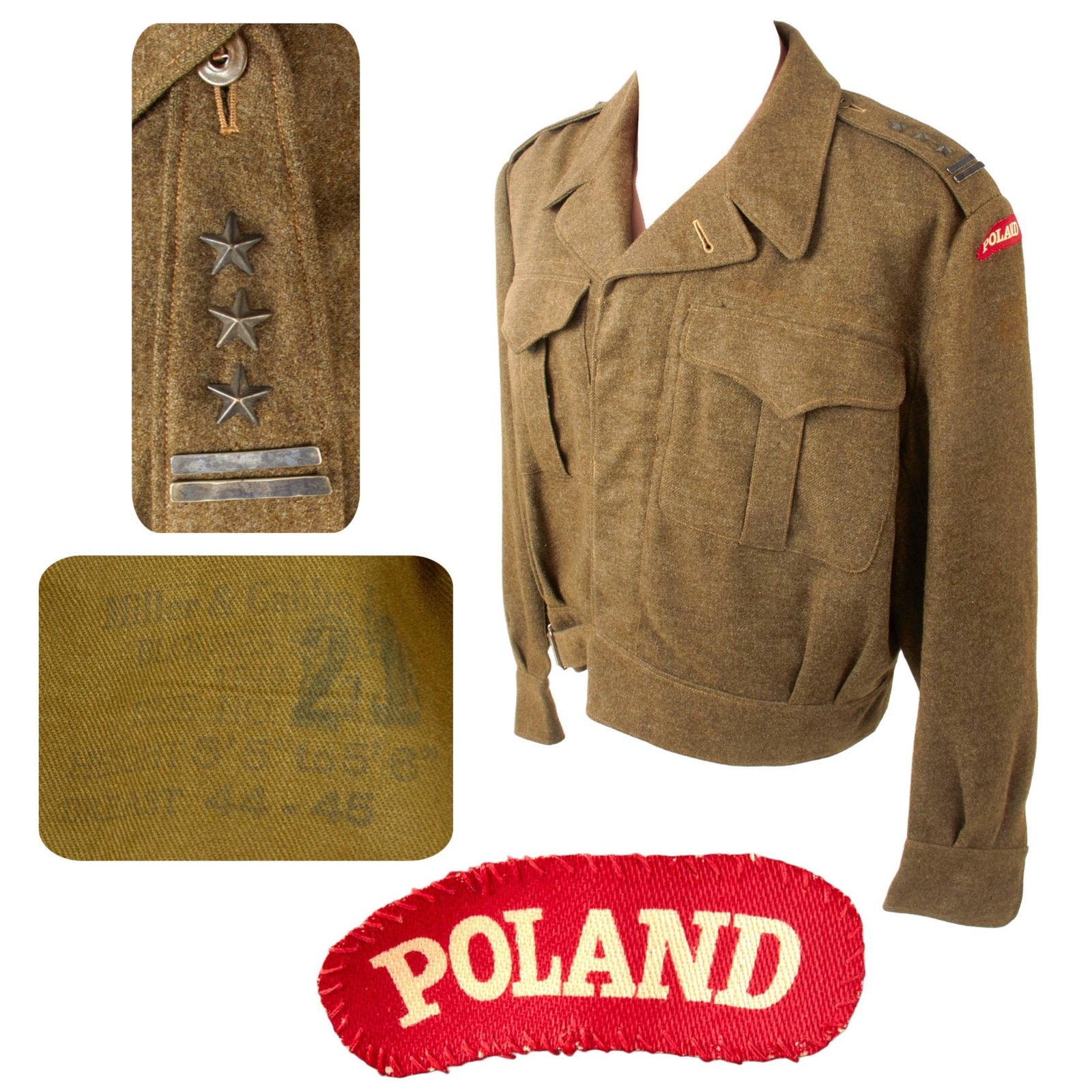Original Polish WWII Canadian-Made Polkovnik Colonel Officer’s Battledress Uniform with Poland Shoulder Tabs - Dated 1943