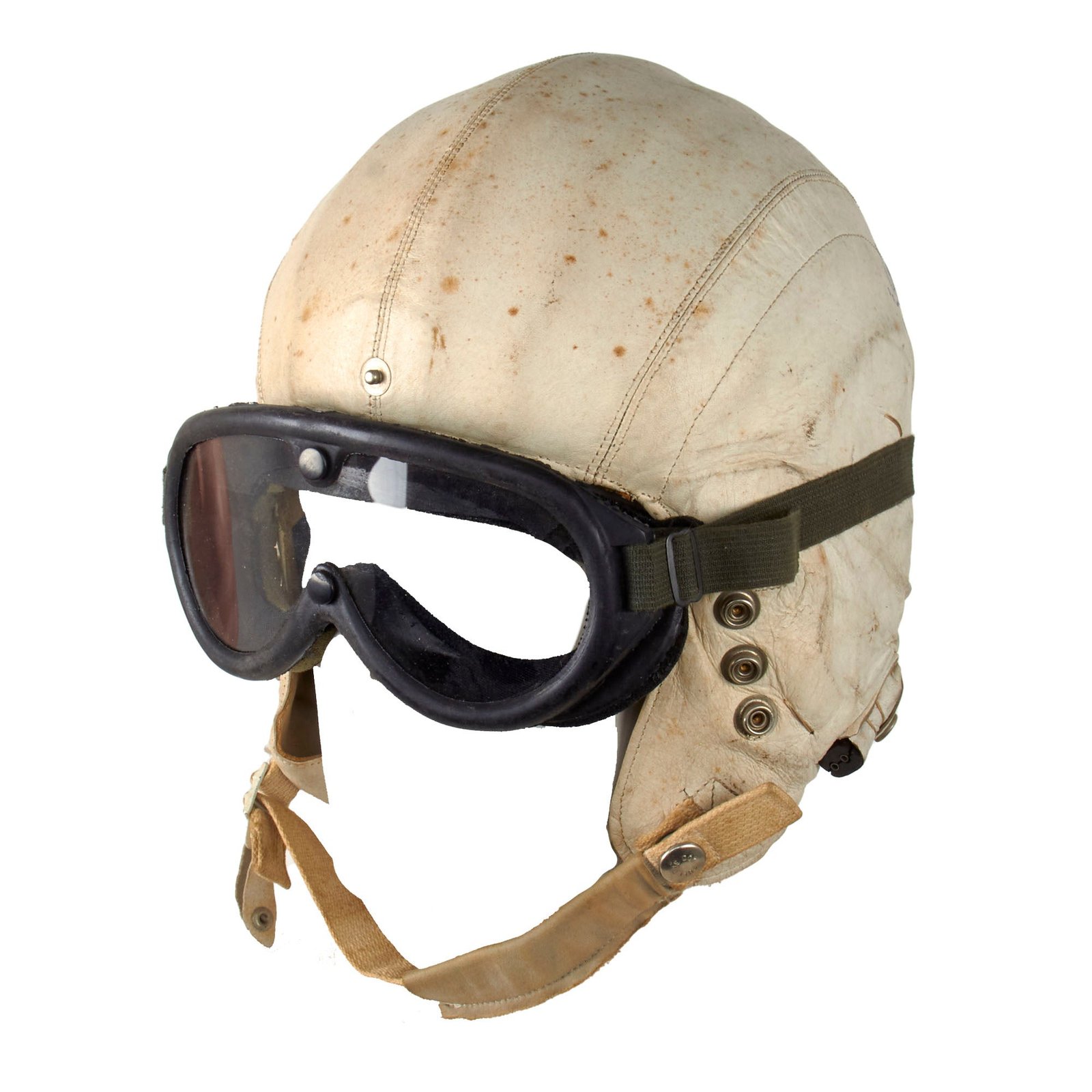 Original U.S. Air Force Cold War B-52 Nuclear Force MB-3 Leather Flying Helmet with Sun Wind and Dust Goggles