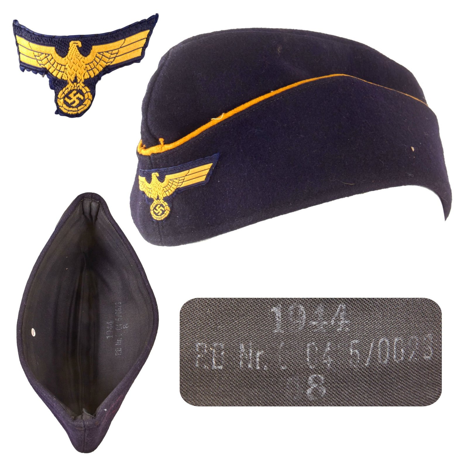 Original German WWII 1944 Dated Kriegsmarine Female Auxiliary (Marinehelferinnen) M38 Overseas Cap in Size 58cm with RBNr. Marking - Schiffchen