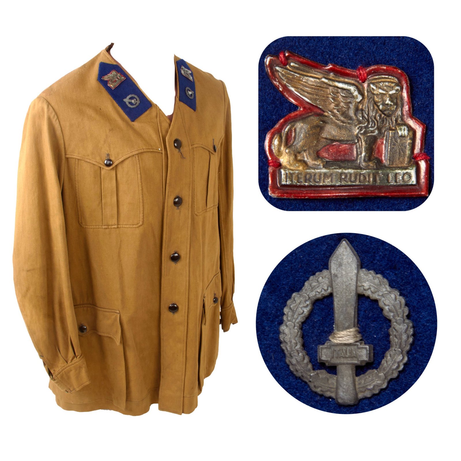 Original Italian WWII M1941 Collarless Xa Flottiglia MAS "Sahariana" Tropical Uniform Tunic with Great Insignia