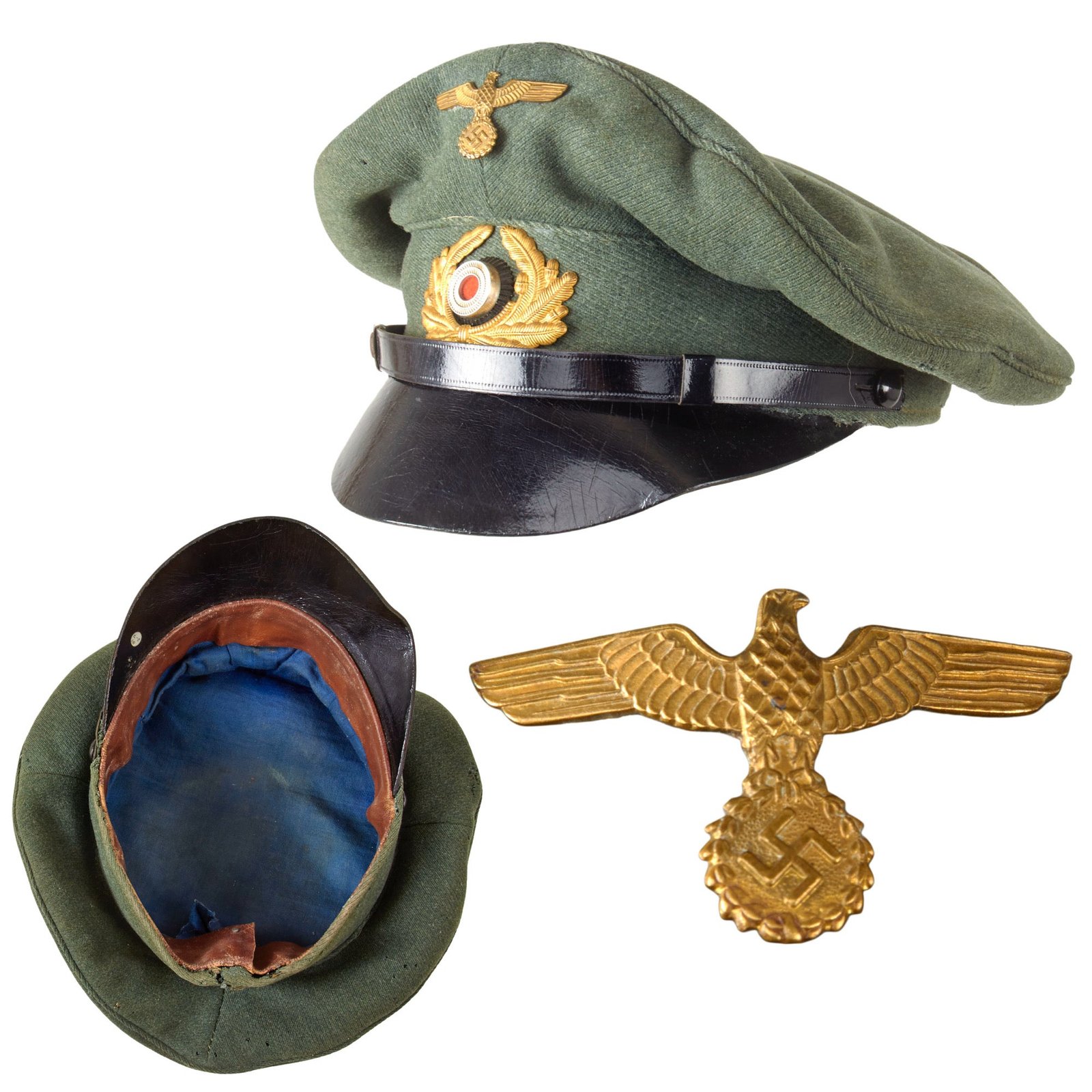 Original German WWII Kriegsmarine Coastal Artillery EM/NCO Schirmmütze Visor Crush Cap with Leather Brim