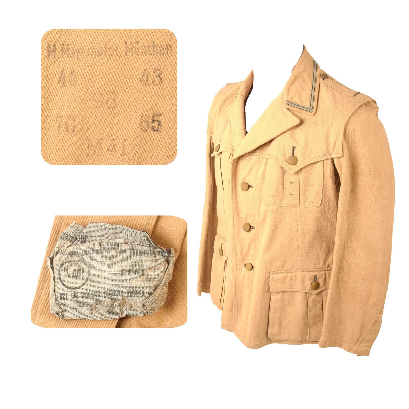 Original German WWII 1941 Dated Afrika Korps Waffen SS NCO 1st Pattern Tropical "Sahariana" Uniform Tunic by M. Mayerhofer of Munich - Stripped Insignia