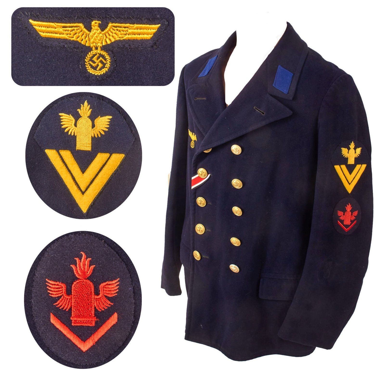 Original German WWII Kriegsmarine Coastal Artillery Marineartillerie Obergefreiter Flak Gun Leader Enlisted Reefer Jacket with EKII Ribbon