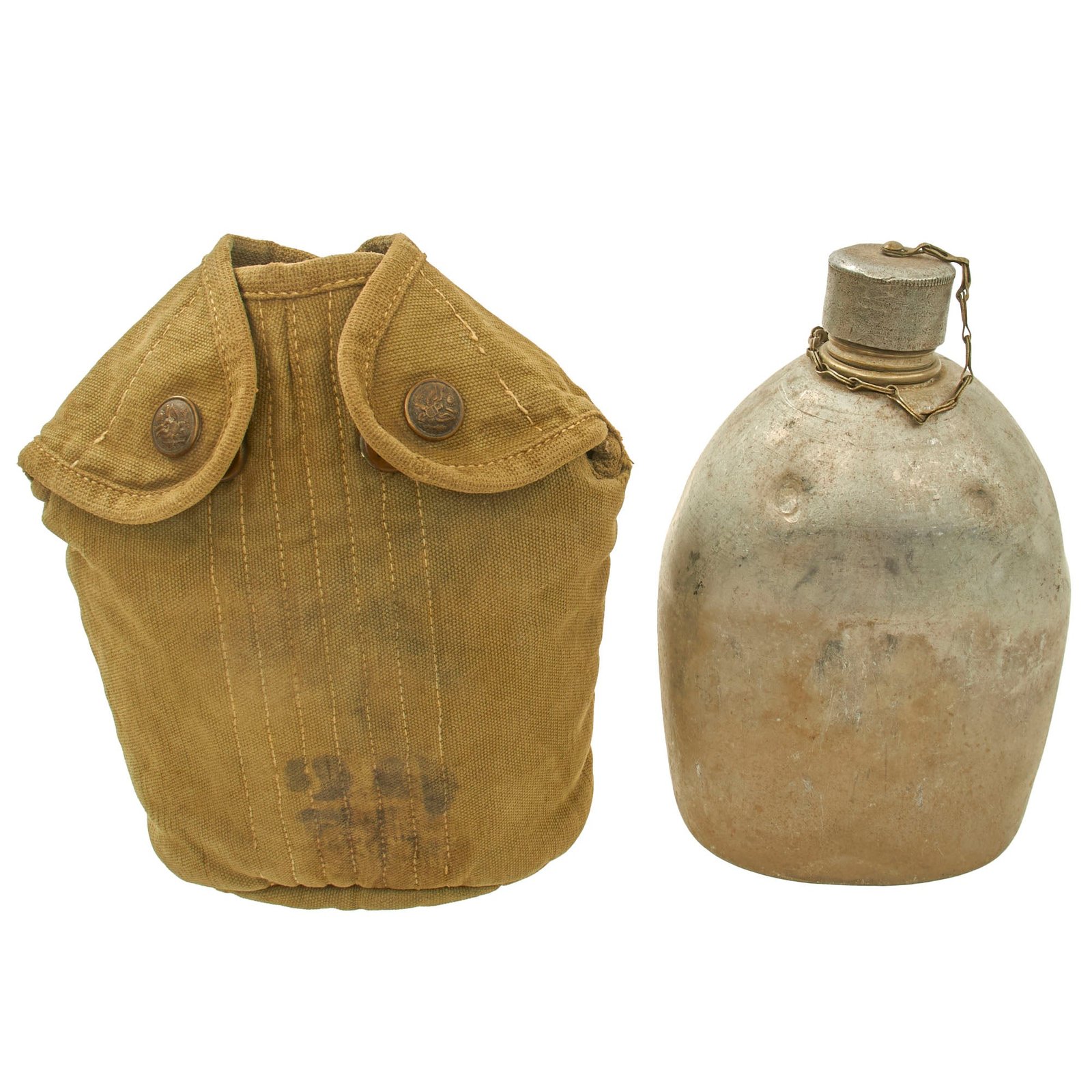Original U.S. Early WWI “Spun” M1910 Canteen in “Rimless Eagle Snap” Cover by Rock Island Arsenal - Dated 1915