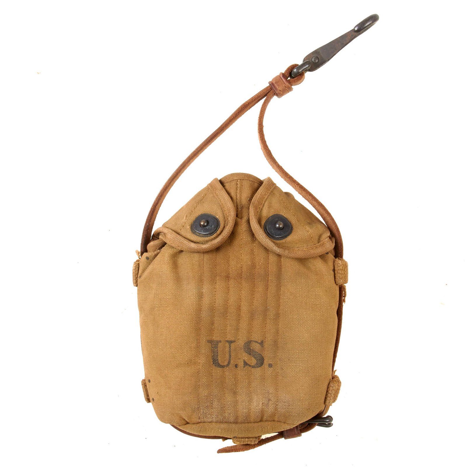 Original U.S. WWI Era M1910 Mounted Canteen Cover with Leather Straps