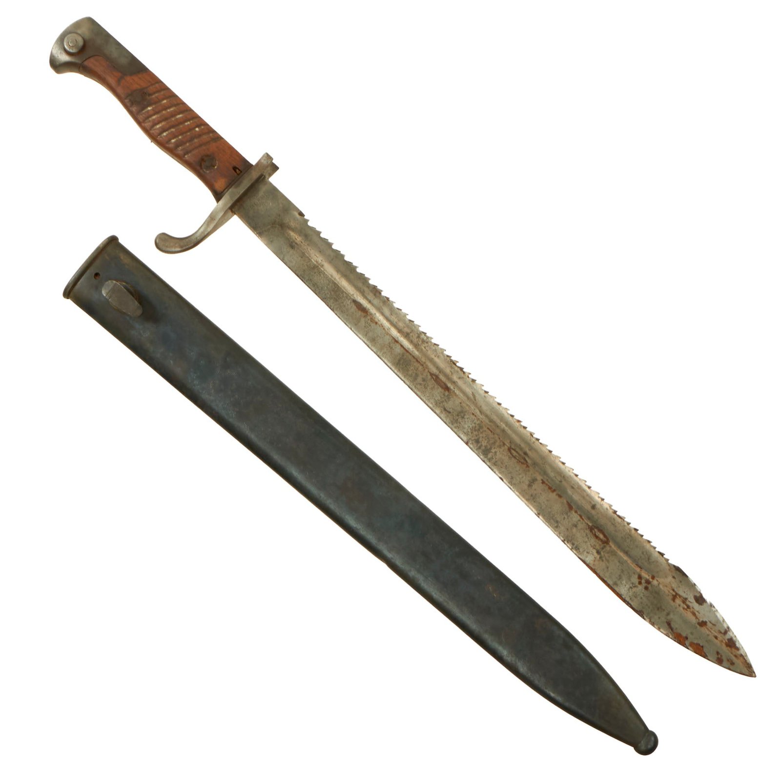 Original German WWI M1898/05 A/a Butcher Sawback Bayonet with "High Horns" by Erfurt with Scabbard - Dated 1914
