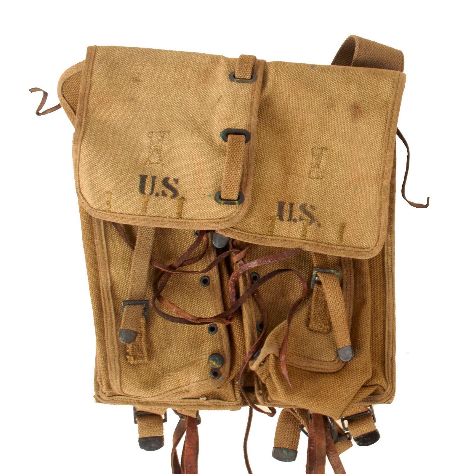Original U.S. WWI NOS M1912 Experimental Cavalry Ration Bags as used by Medical Corpsman with All Original Leather Straps - Excellent