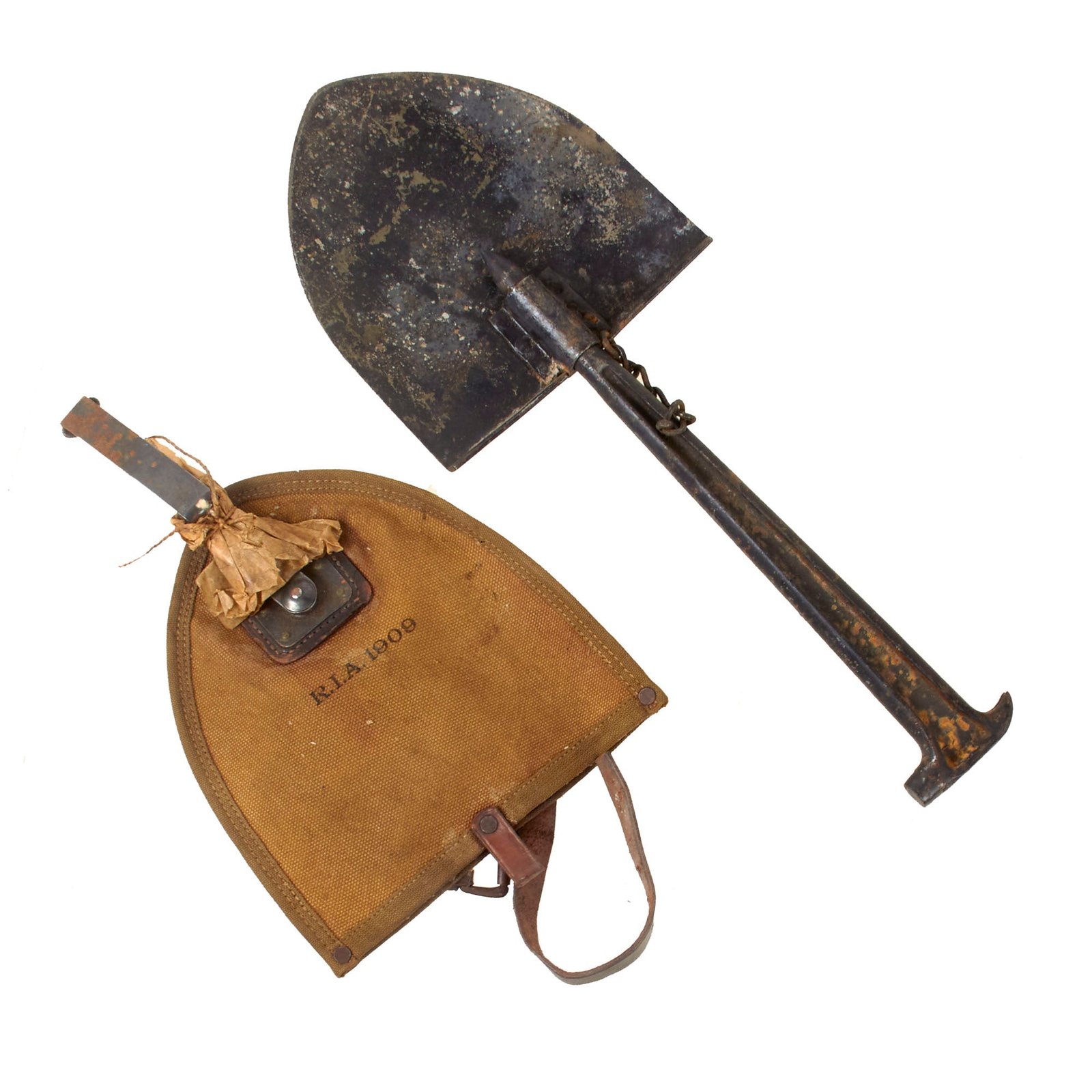 Original U.S. WWI M1912 Experimental Entrenching Shovel with Picket Pin and 1909-Dated Carrier by Rock Island Arsenal
